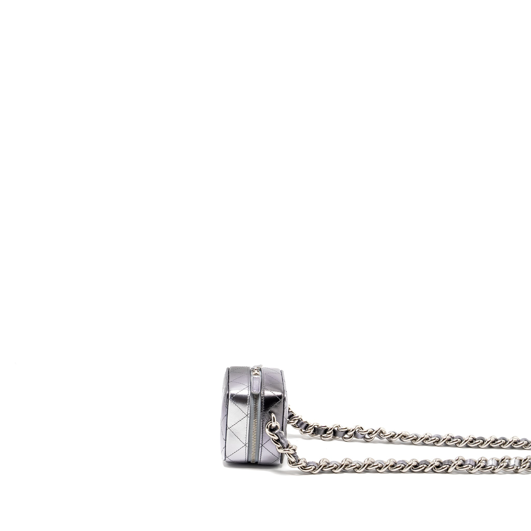 Chanel Mini Quilted Vanity With Giant Chain Lambskin Metallic Grey
