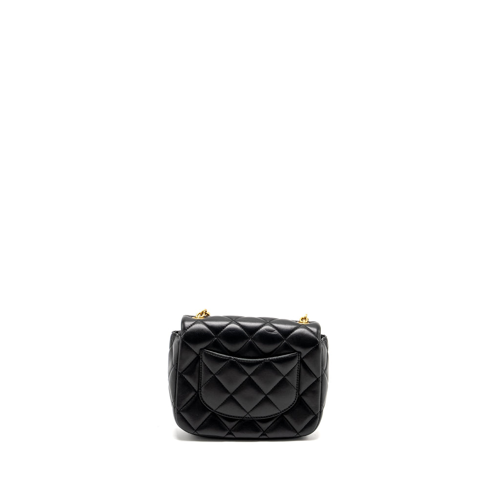 Chanel Quilted Flap Bag with Heart Charm Chain Lambskin Black  (Microchip)