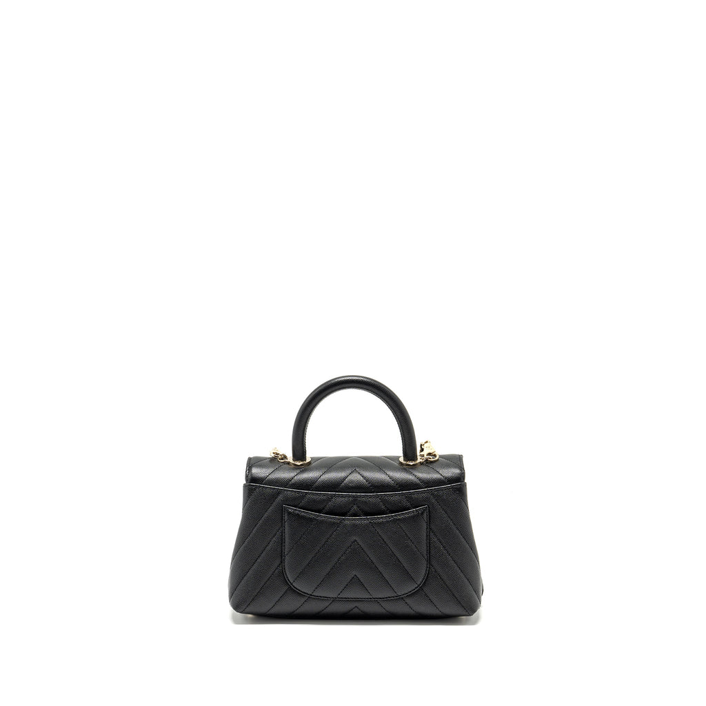CHANEL Small Coco Handle Chevron Caviar Black L