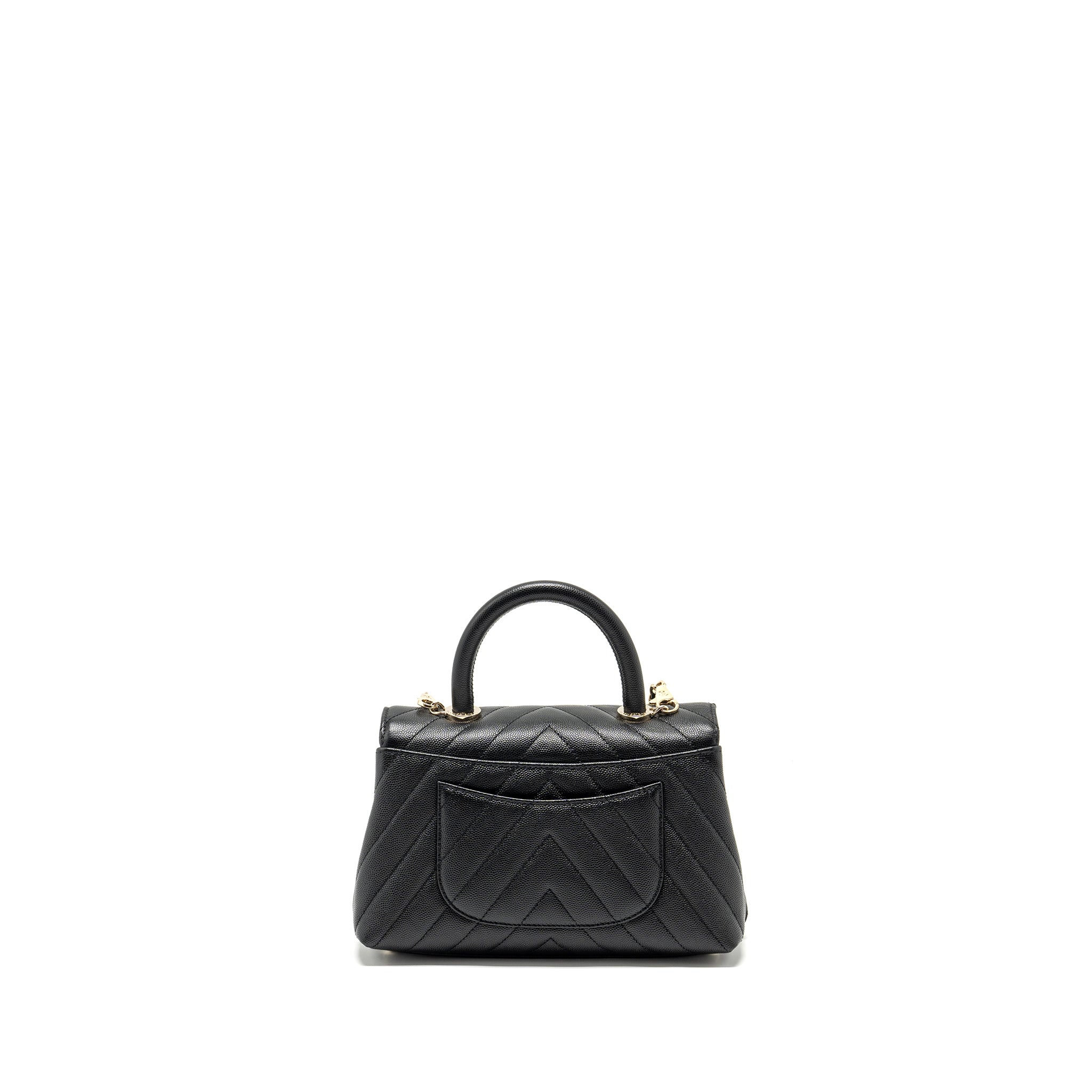 CHANEL Small Coco Handle Chevron Caviar Black L