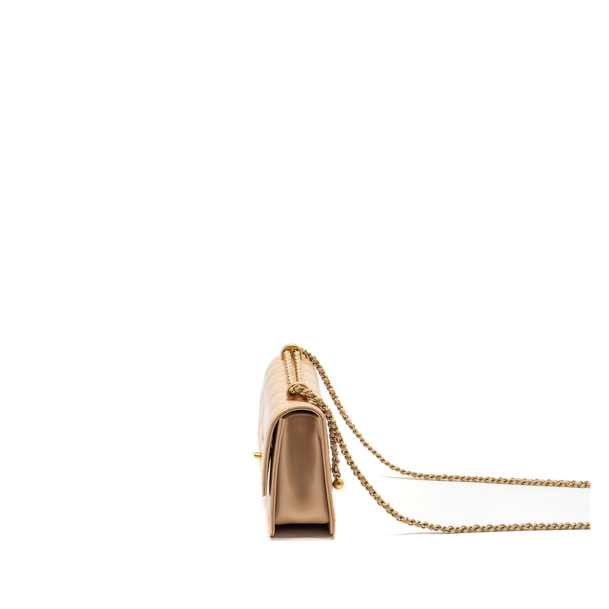Chanel 21A Gold Crush Flap Bag Calfskin Beige  (Microchip)