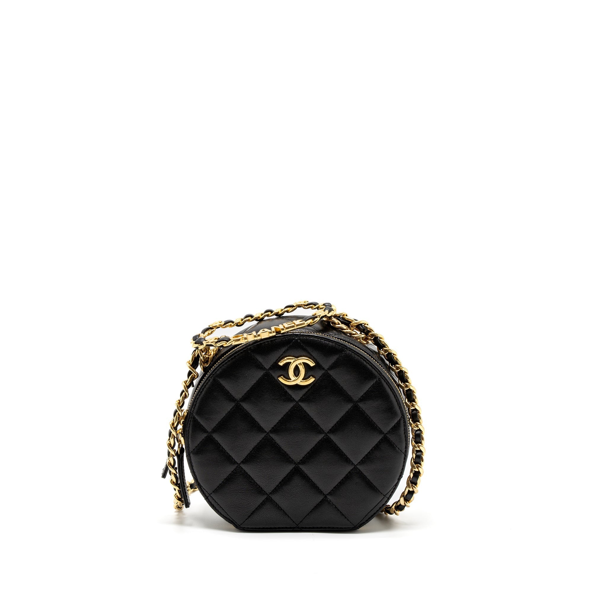 Chanel Round Vanity with Round Handle Crossbody Bag Lambskin Black  (Microchip)