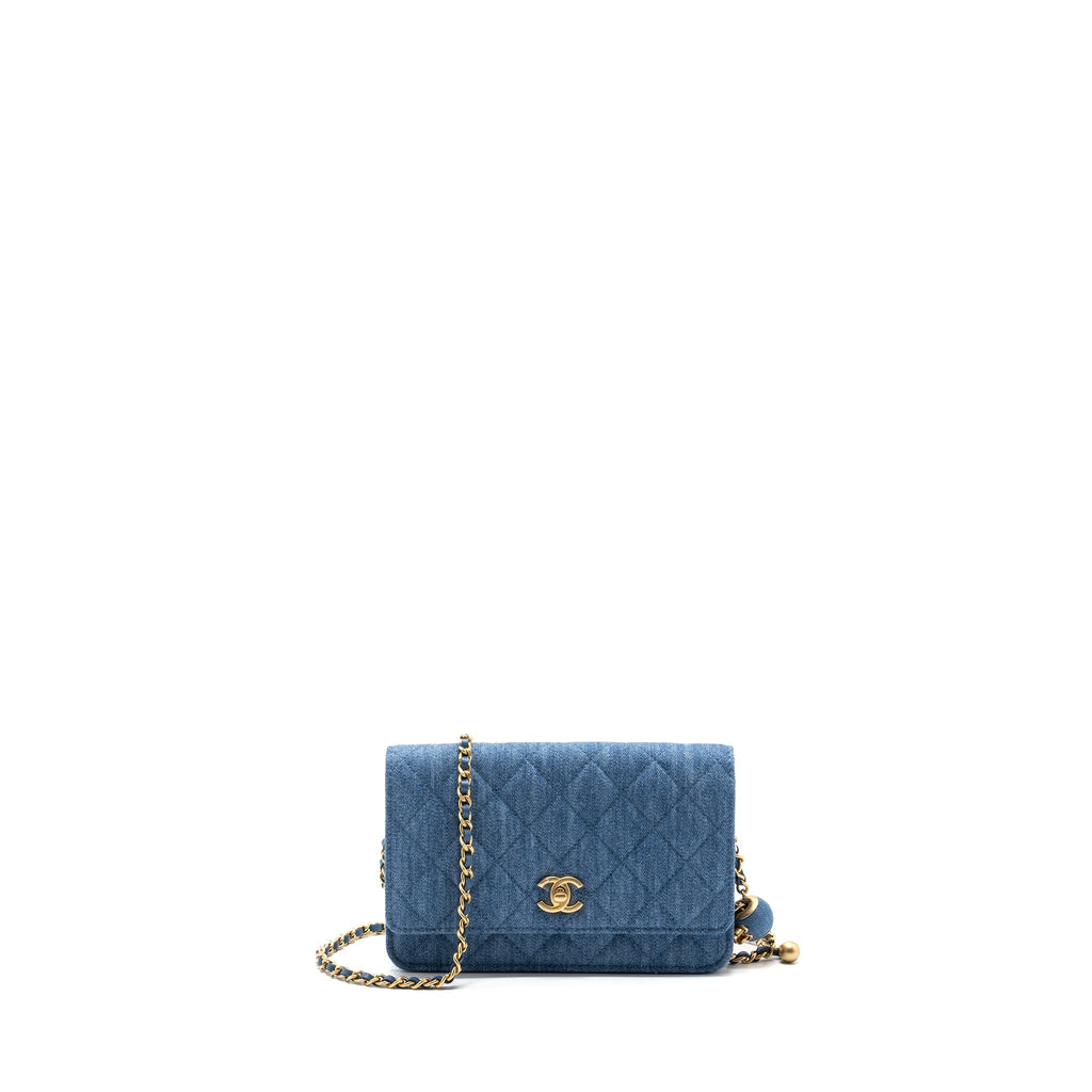 Chanel 22C Pearl Crush wallet on chain Denim blue (microchip)