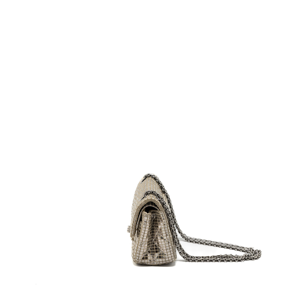 Chanel mini 2.55 reissue flap bag calfskin beige / silver