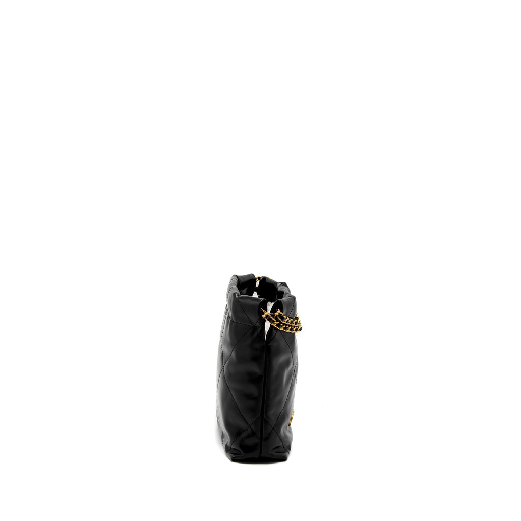 Chanel Mini 22 Bag Shiny Calfskin Black Brushed  (Microchip)