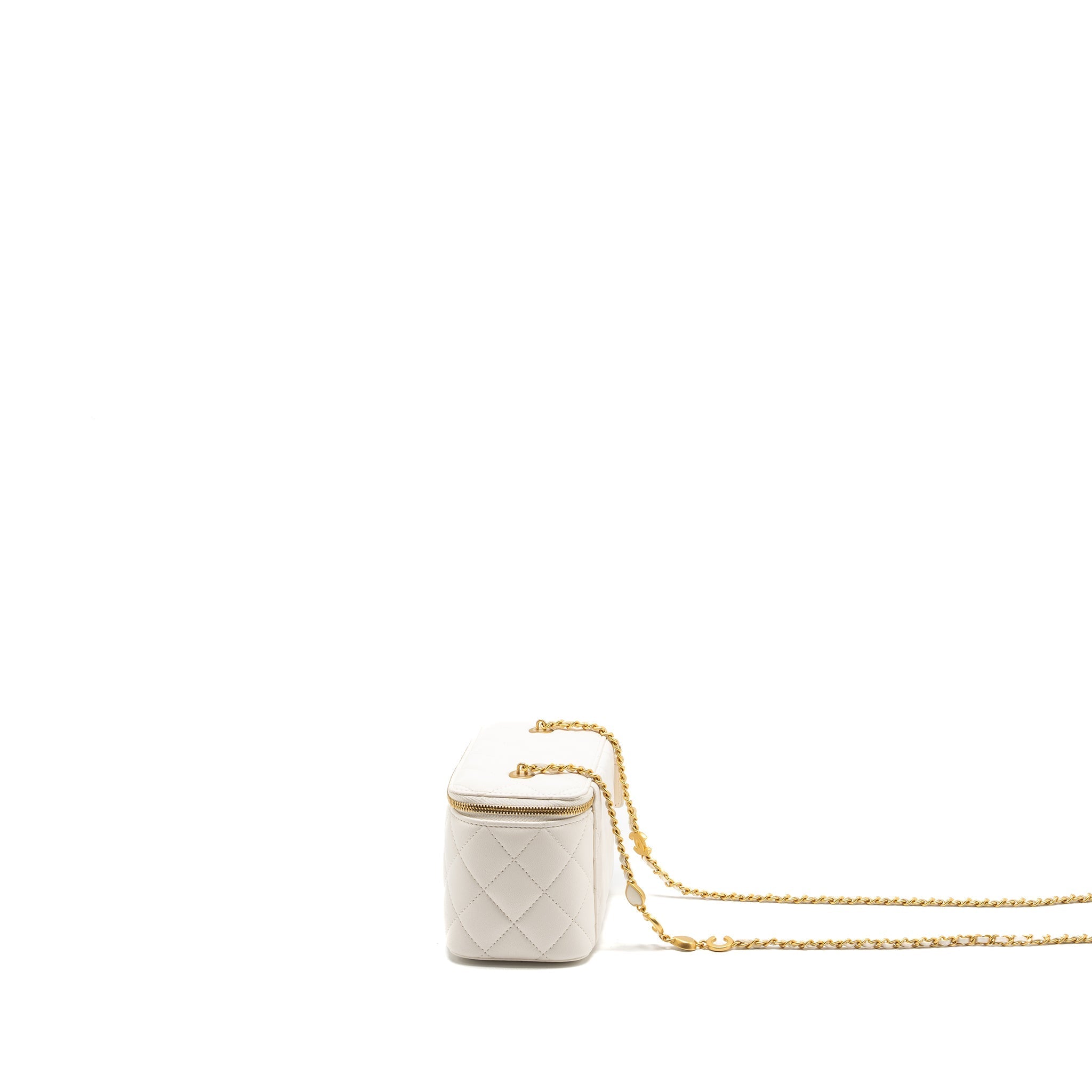 Chanel long vanity with Coco letter chain lambskin white  (microchip)