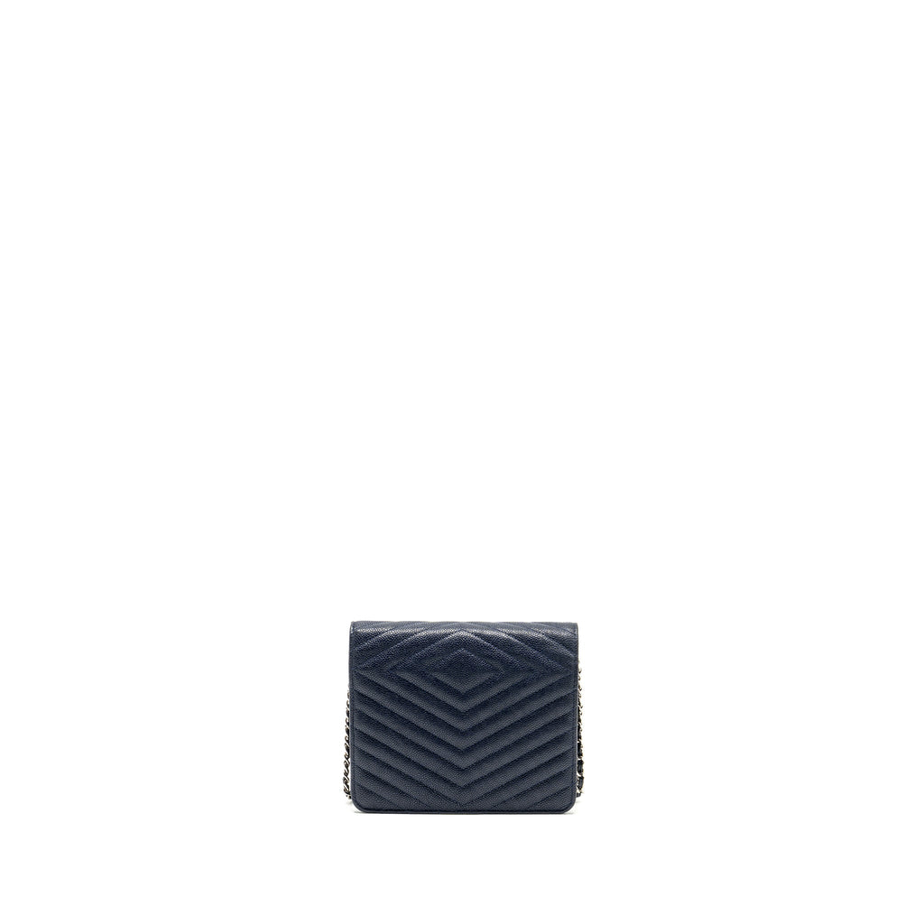 CHANEL Square Chevron Wallet On Chain Navy Caviar Navy