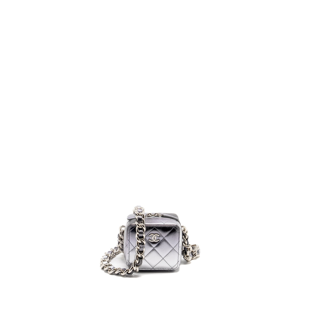 Chanel Mini Quilted Vanity With Giant Chain Lambskin Metallic Grey