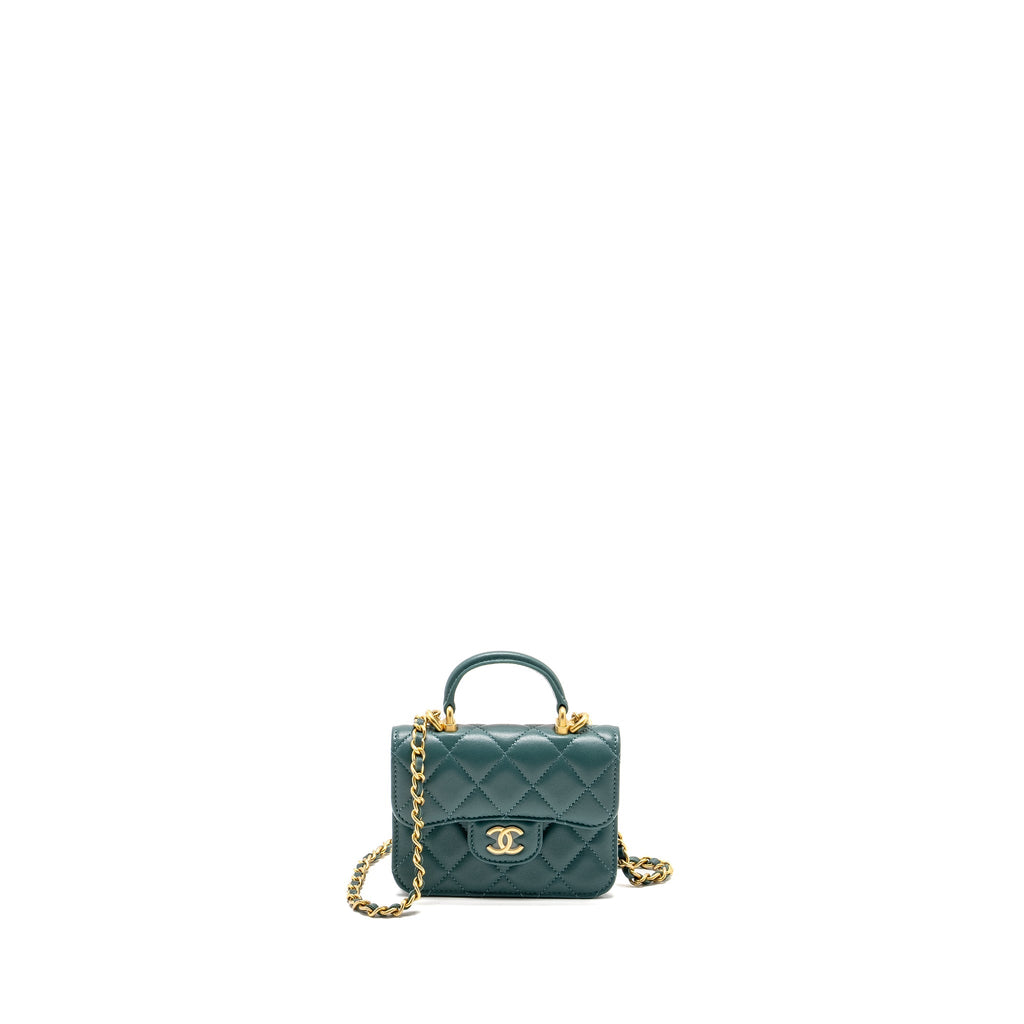 Chanel top handle mini flap bag lambskin Green