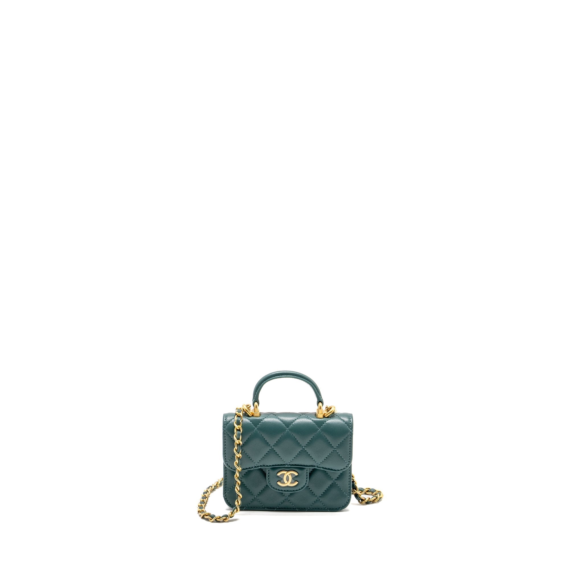 Chanel top handle mini flap bag lambskin Green
