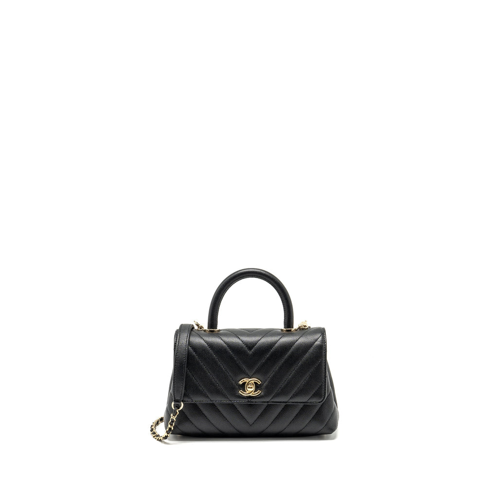 CHANEL Small Coco Handle Chevron Caviar Black L