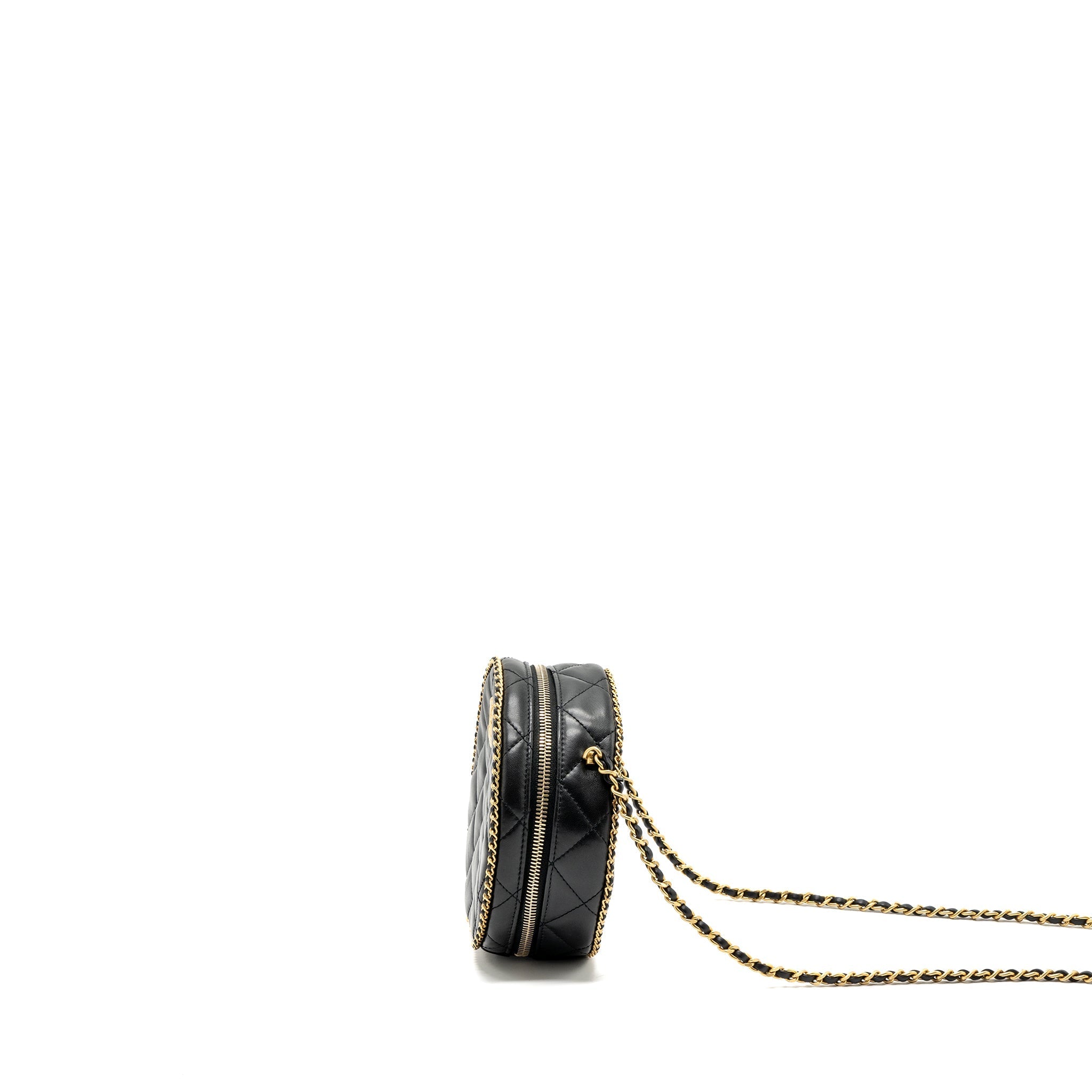 Chanel Round Vanity With Chain Lambskin Black  (microchip) no