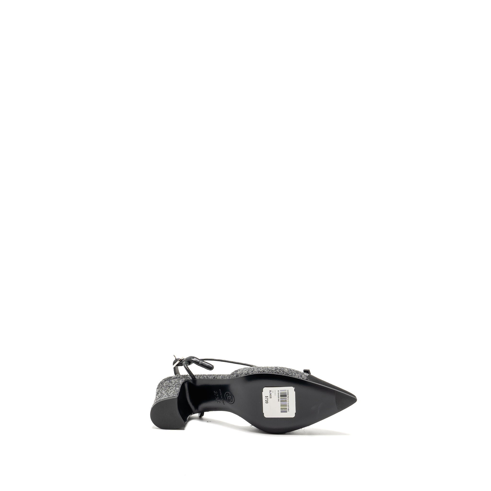 Chanel Size 37.5 Cap Toe CC Slingback Pumps Tweed Grey/Black