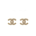 Chanel CC logo with mini pearl deco earrings light gold tone