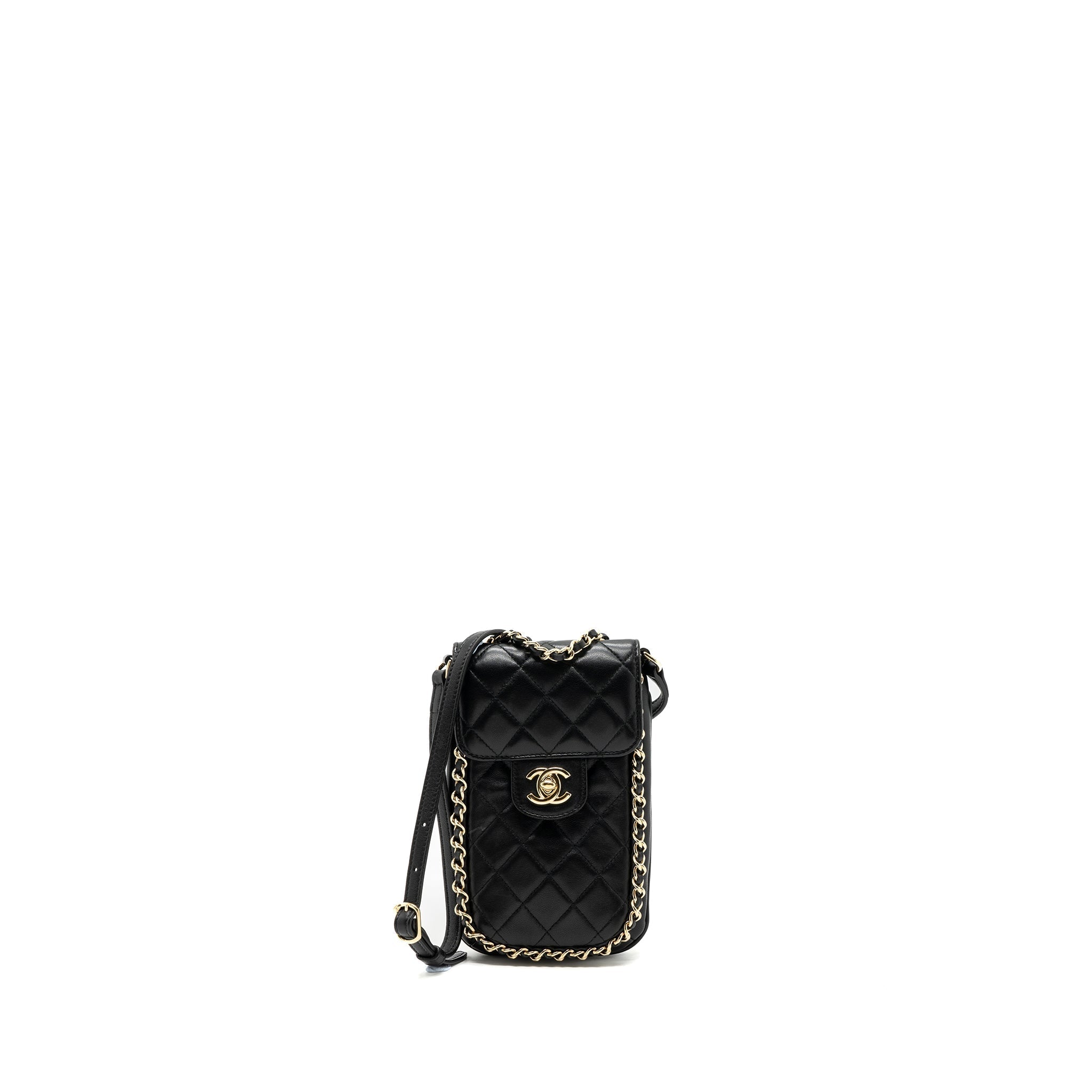 Chanel Phone Holder With Chain Lambskin Black L