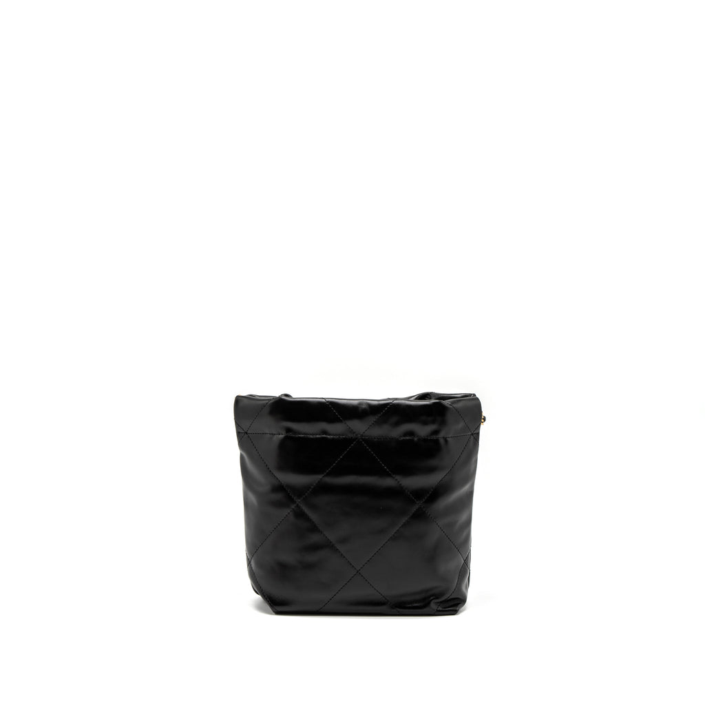 Chanel Mini 22 Bag Shiny Calfskin Black Brushed  (Microchip)