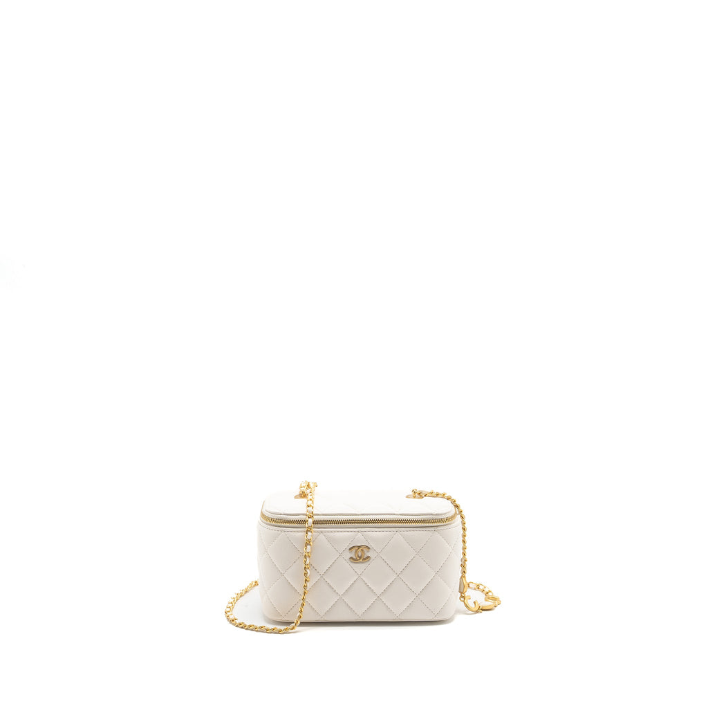 Chanel long vanity with Coco letter chain lambskin white  (microchip)