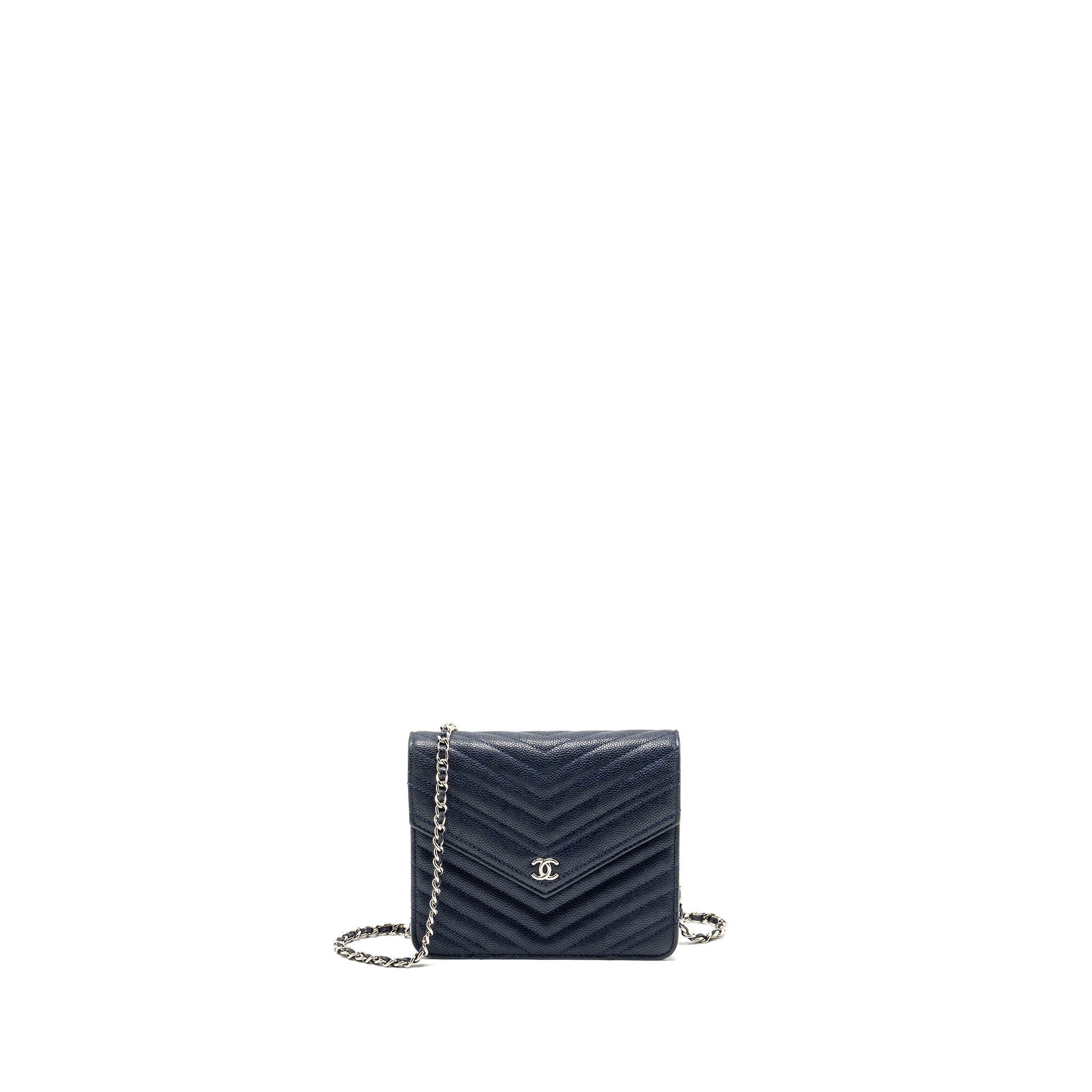 CHANEL Square Chevron Wallet On Chain Navy Caviar Navy