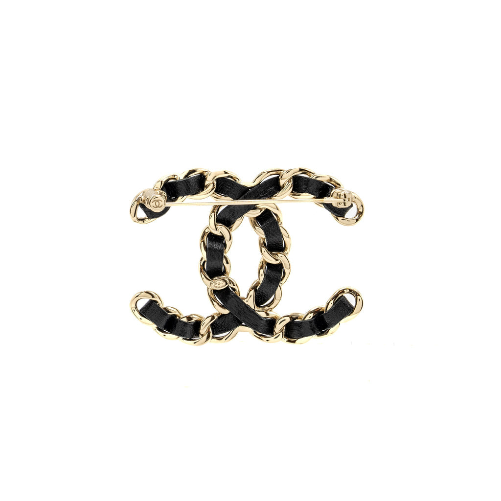 Chanel CC Logo Leather Chain Brooch L