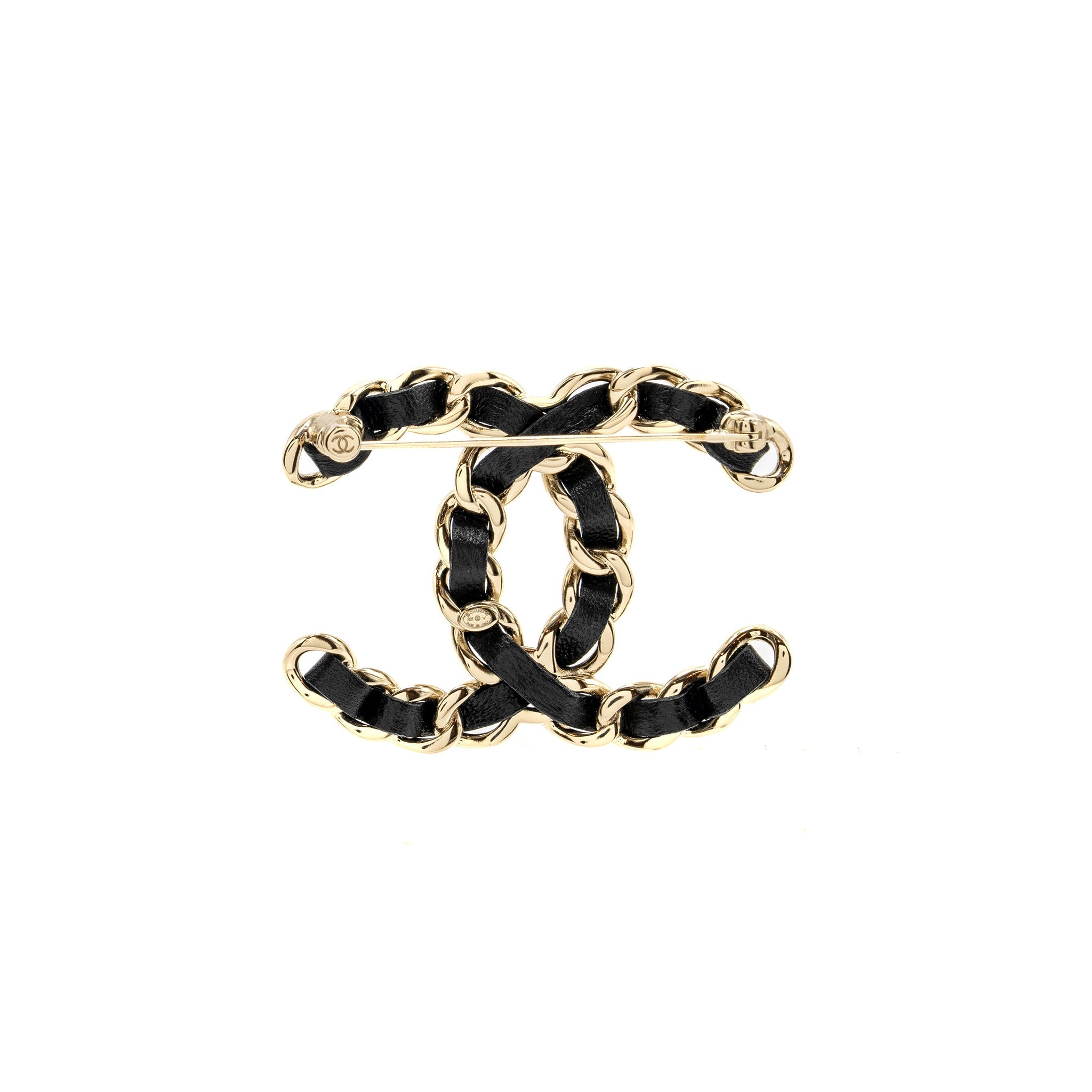 Chanel CC Logo Leather Chain Brooch L
