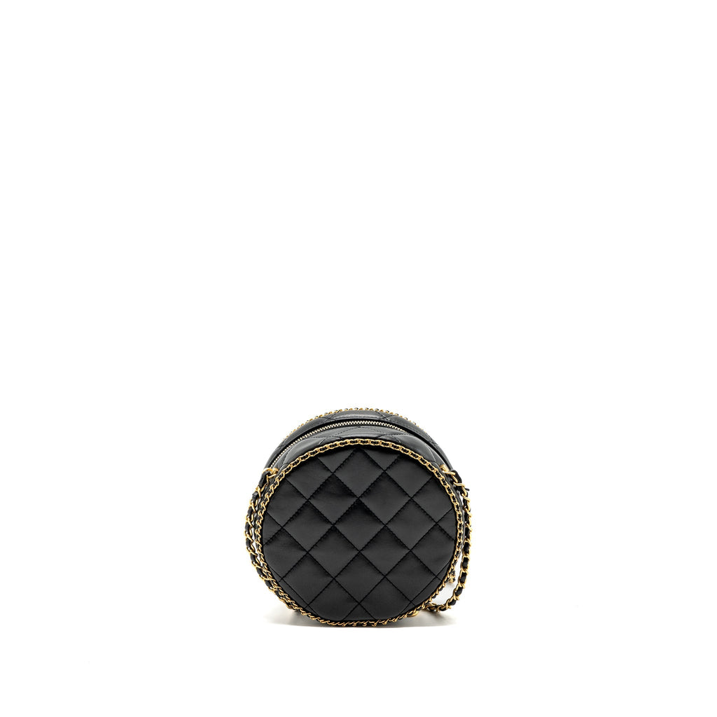 Chanel Round Vanity With Chain Lambskin Black  (microchip) no