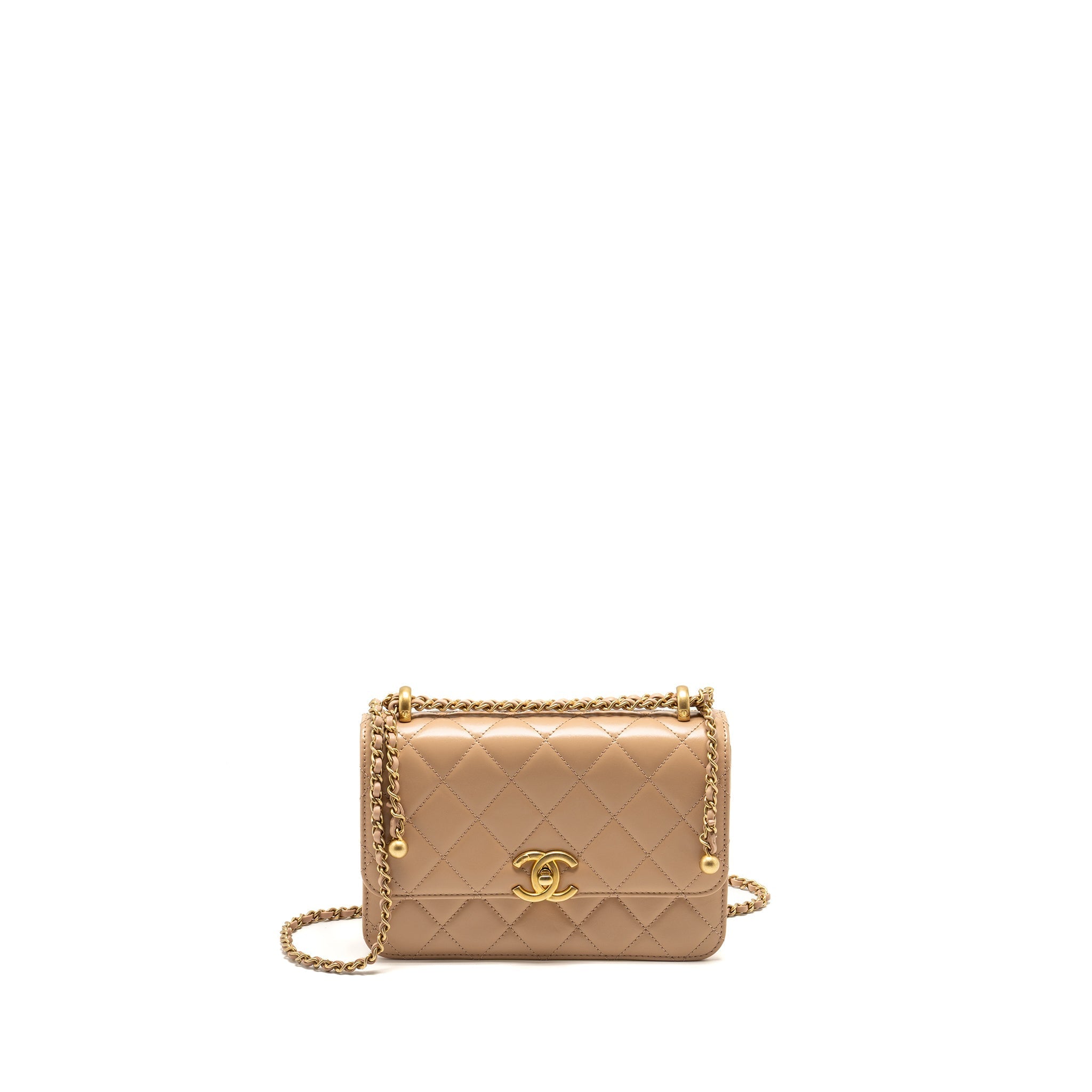 Chanel 21A Gold Crush Flap Bag Calfskin Beige  (Microchip)