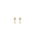 Chanel small model cc logo with pearl drop earrings light gold tone