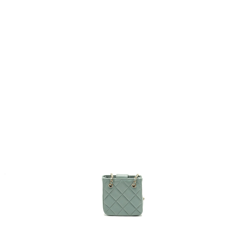 Chanel mini quilted chain bag lambskin light blue L