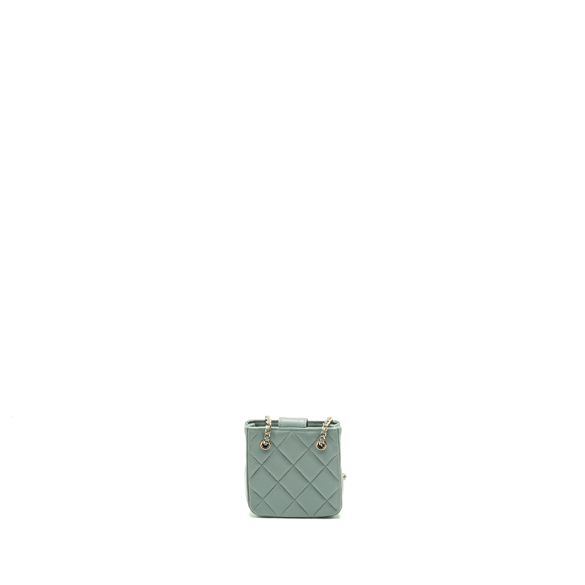 Chanel mini quilted chain bag lambskin light blue L