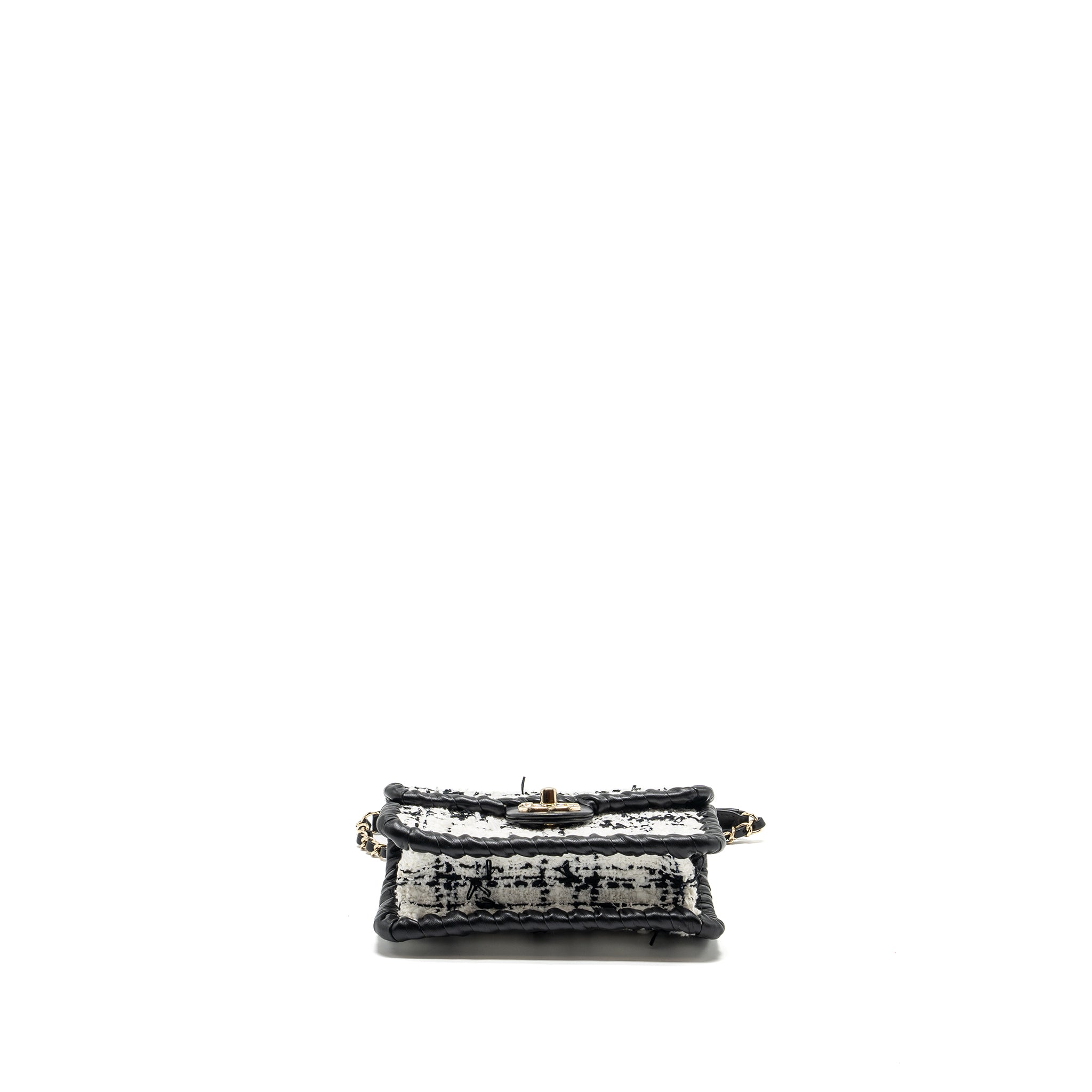 CHANEL Seasonal Mini Square Flap Bag Tweed White/Black L (Microchip)