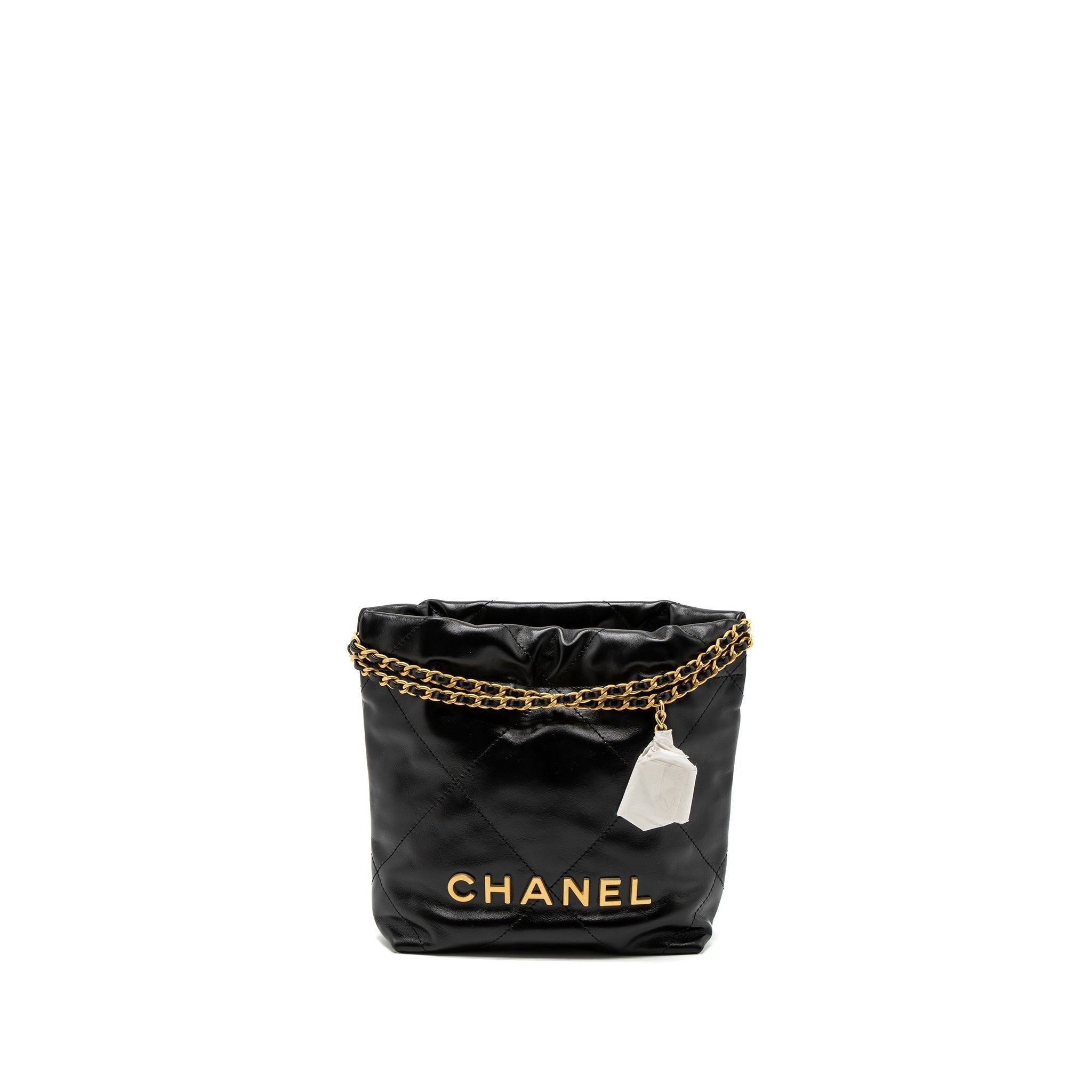 Chanel Mini 22 Bag Shiny Calfskin Black Brushed  (Microchip)