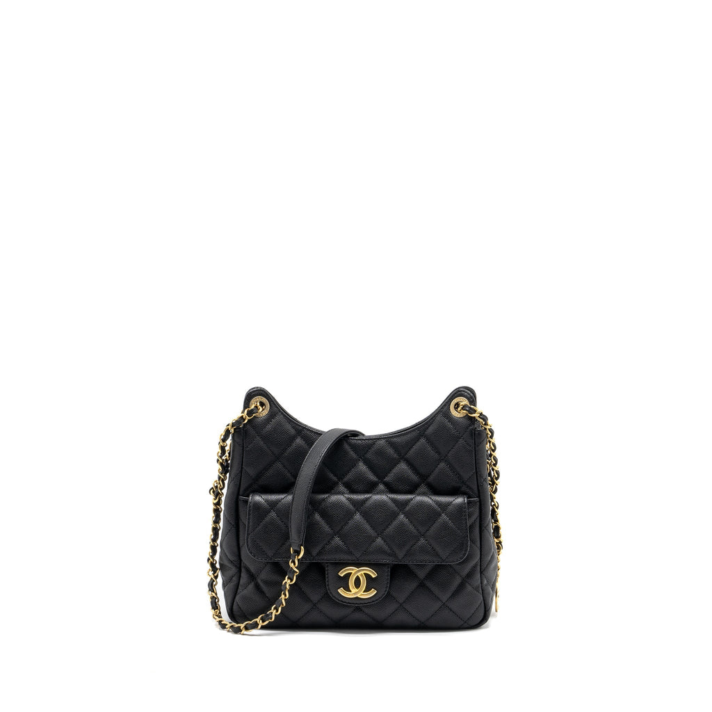 Chanel 23C Hobo Bag Grained Calfskin Black  (Microchip)