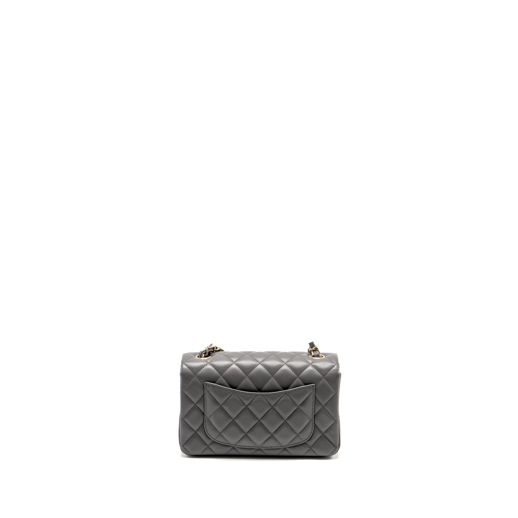 Chanel Mini Rectangular Flap Bag Lambskin Grey L (microchip)