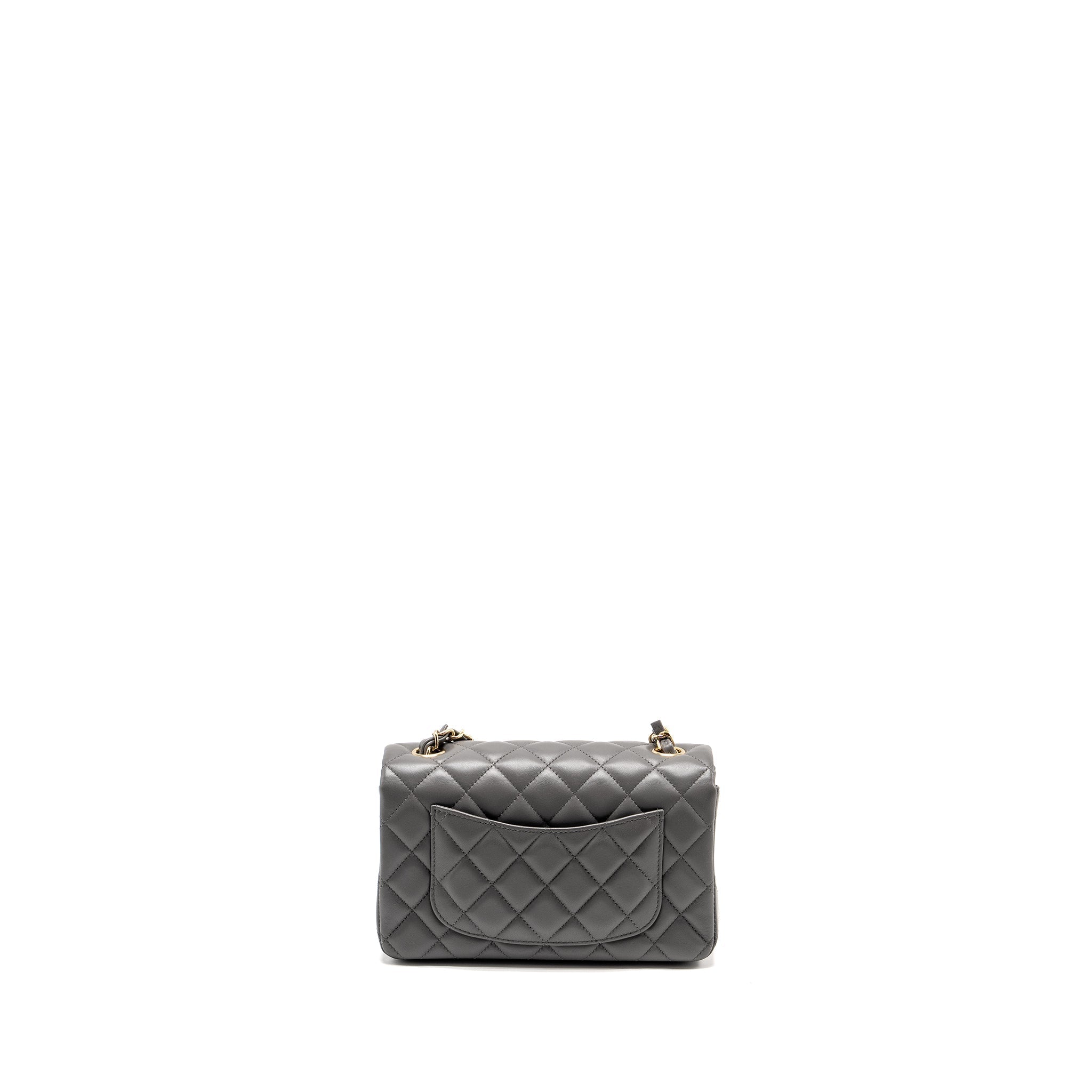 Chanel Mini Rectangular Flap Bag Lambskin Grey L (microchip)