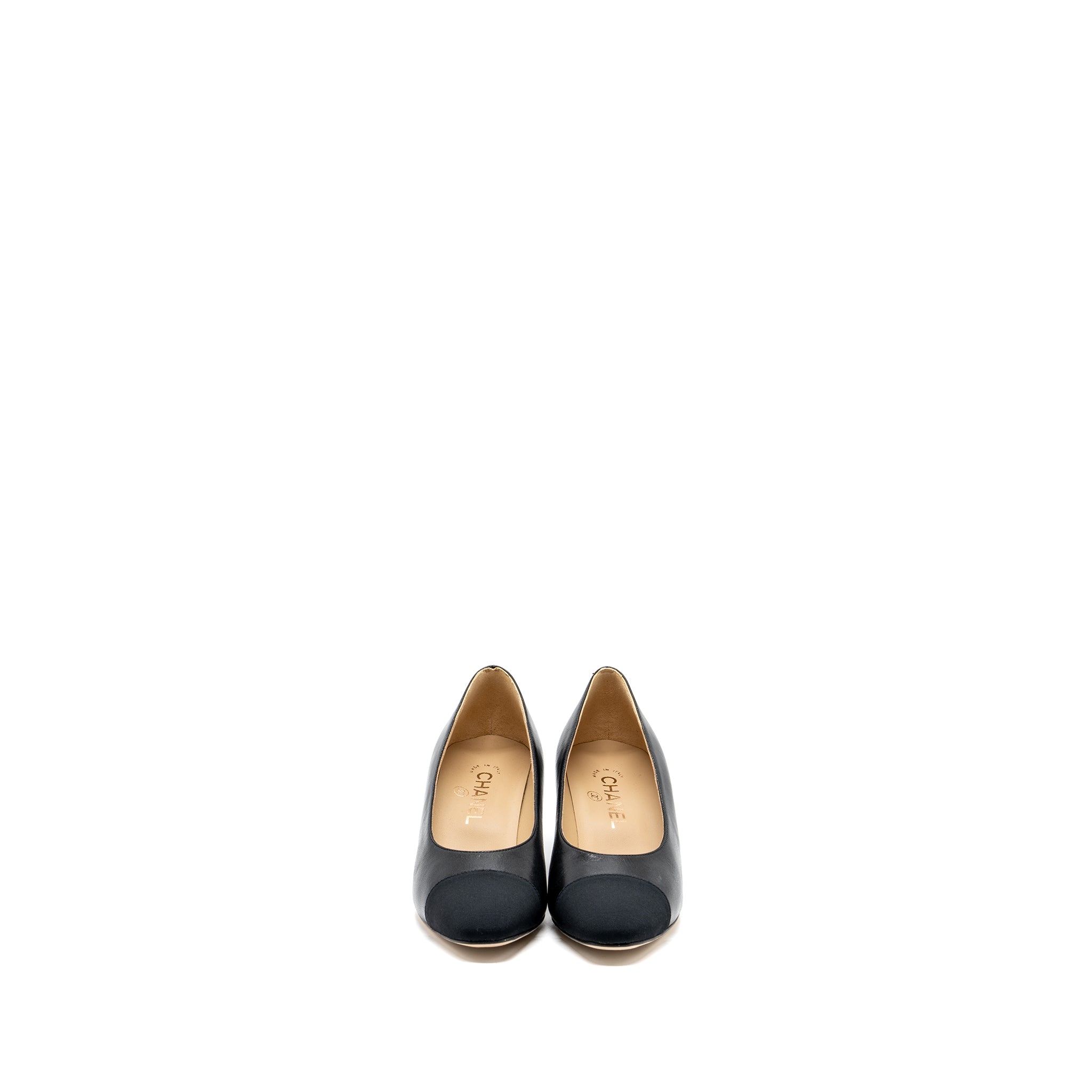 Chanel Size 36.5 Heels Leather/ Fabric Black