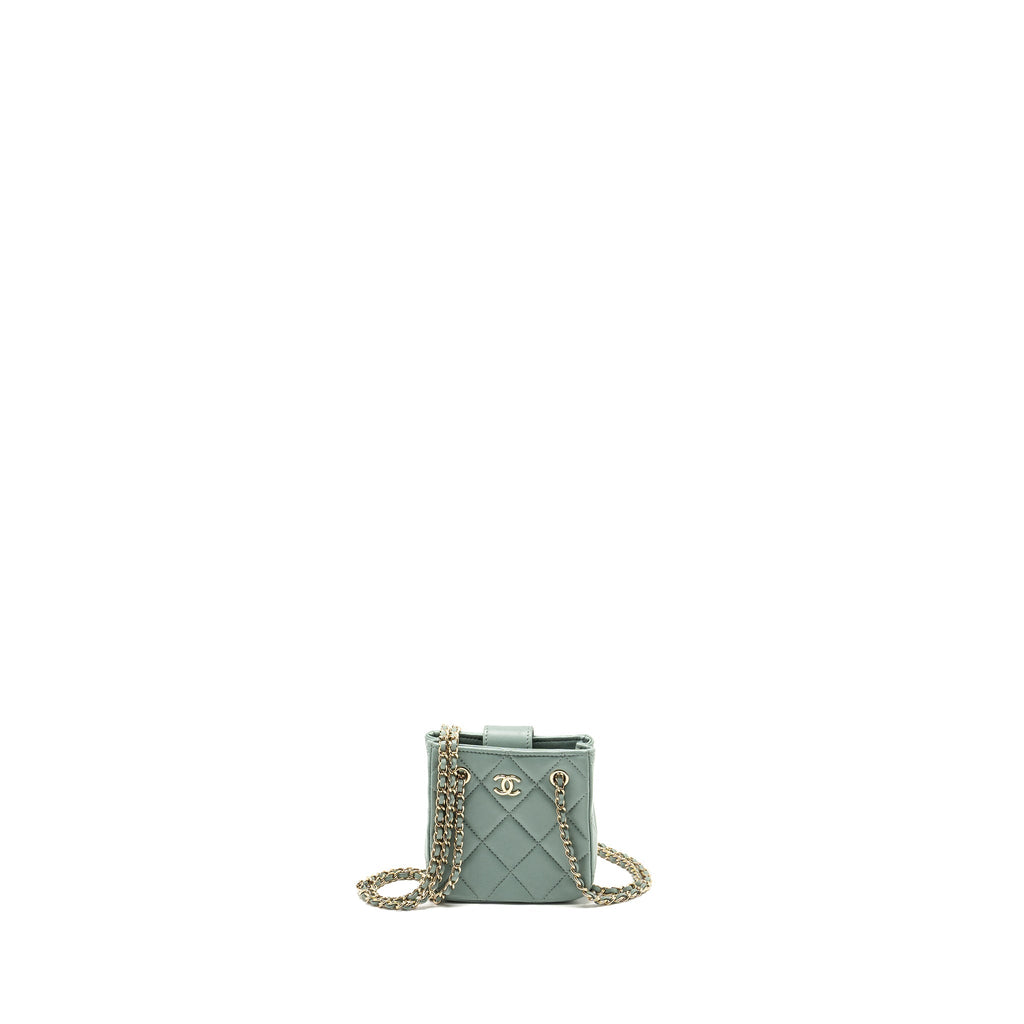 Chanel mini quilted chain bag lambskin light blue L