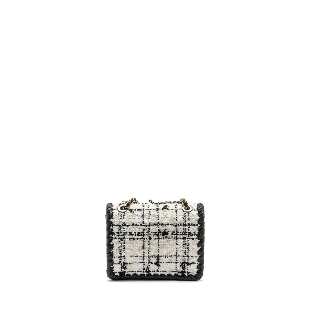 CHANEL Seasonal Mini Square Flap Bag Tweed White/Black L (Microchip)