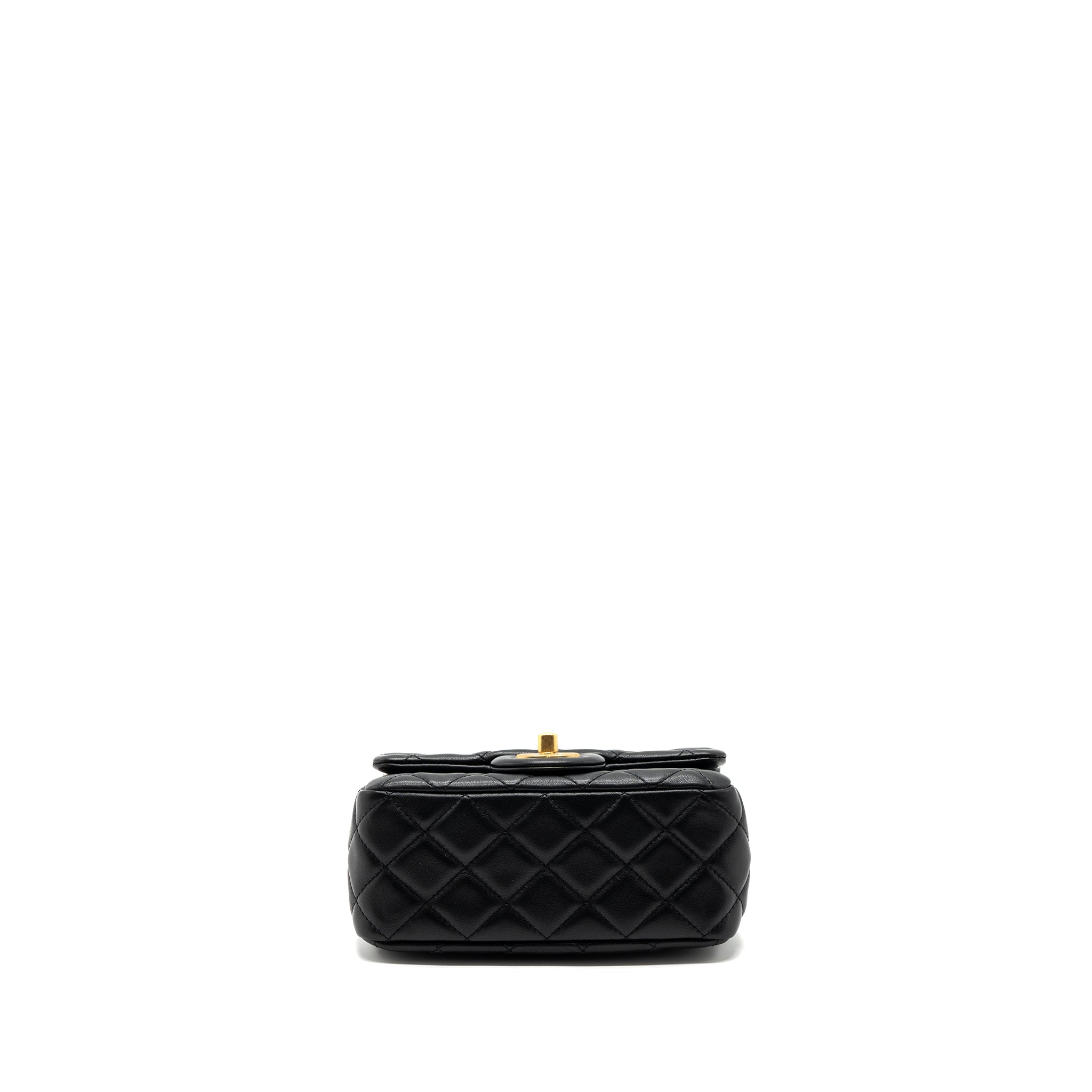 Chanel Pearl Crush Mini  Square Flap Bag Lambskin Black  (microchip)