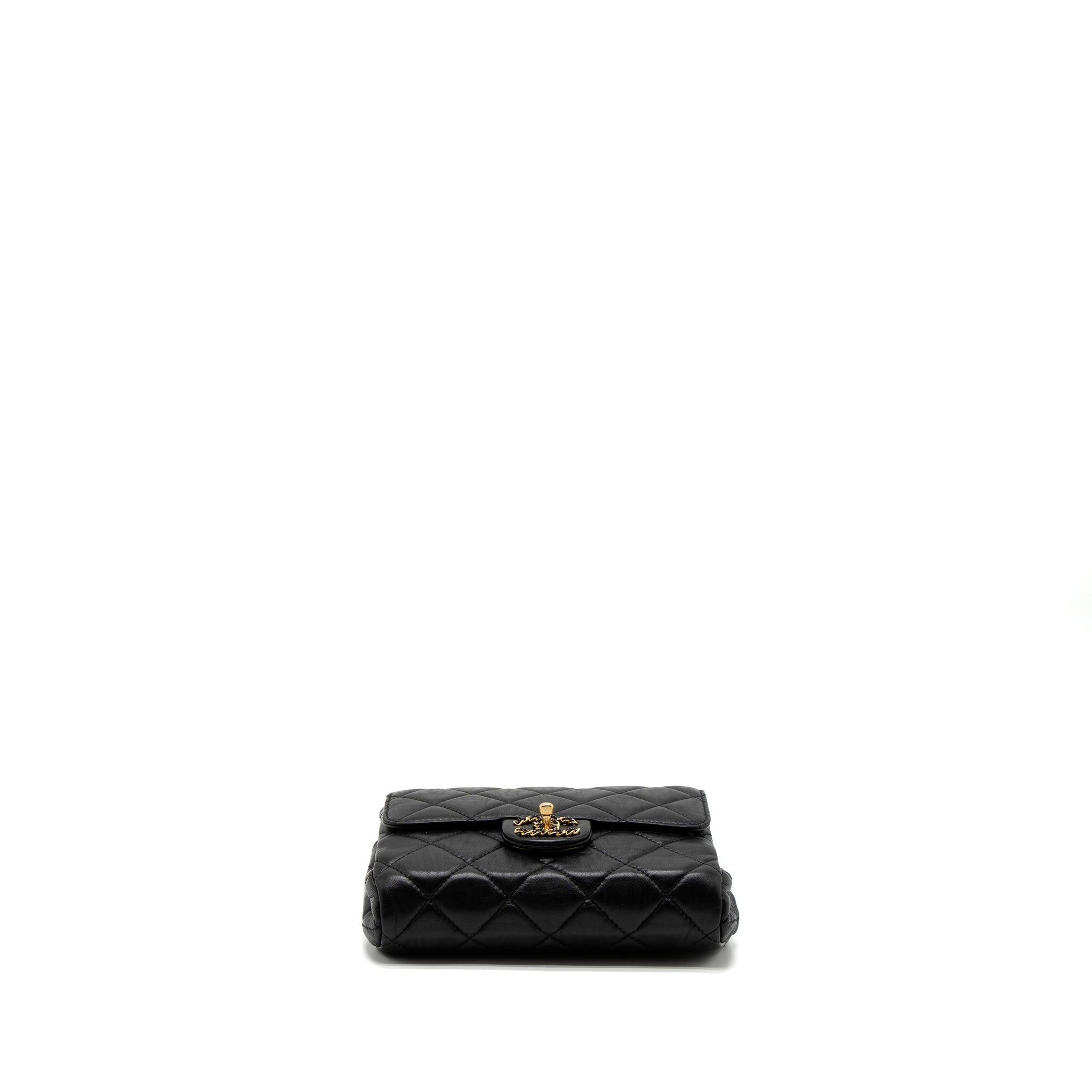 Chanel Quilted Square Flap Bag Goatskin Black Brushed  (Microchip)