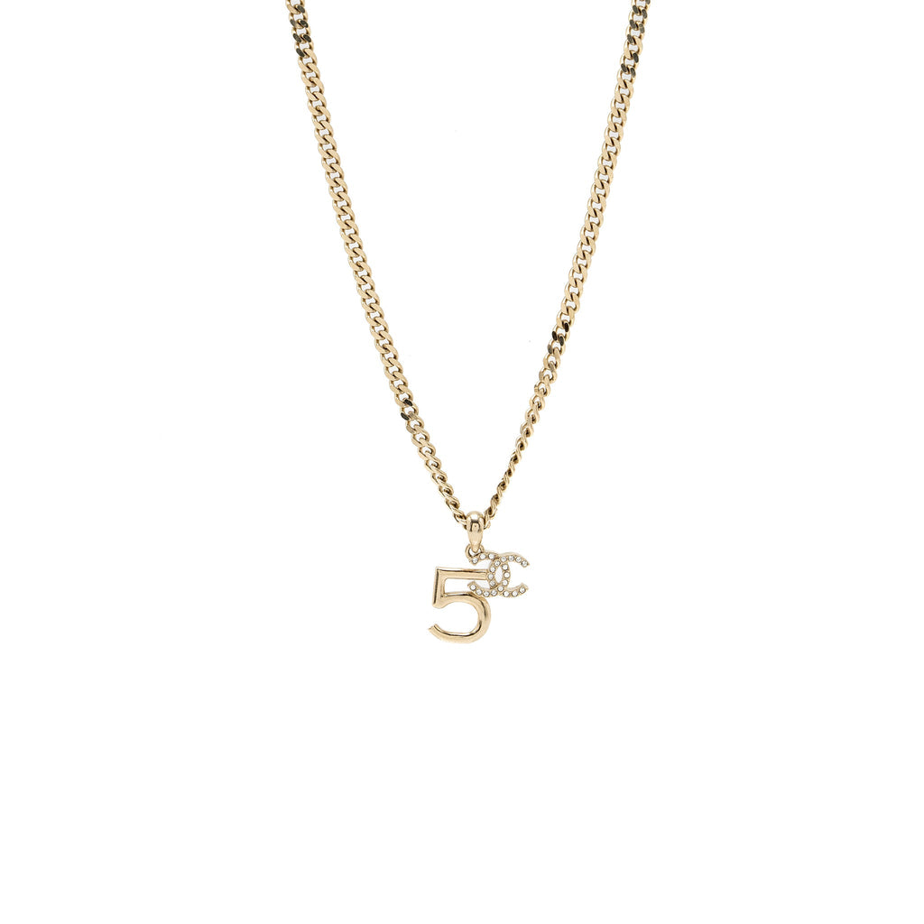 Chanel no5/cc logo necklace crystal Light Gold Tone