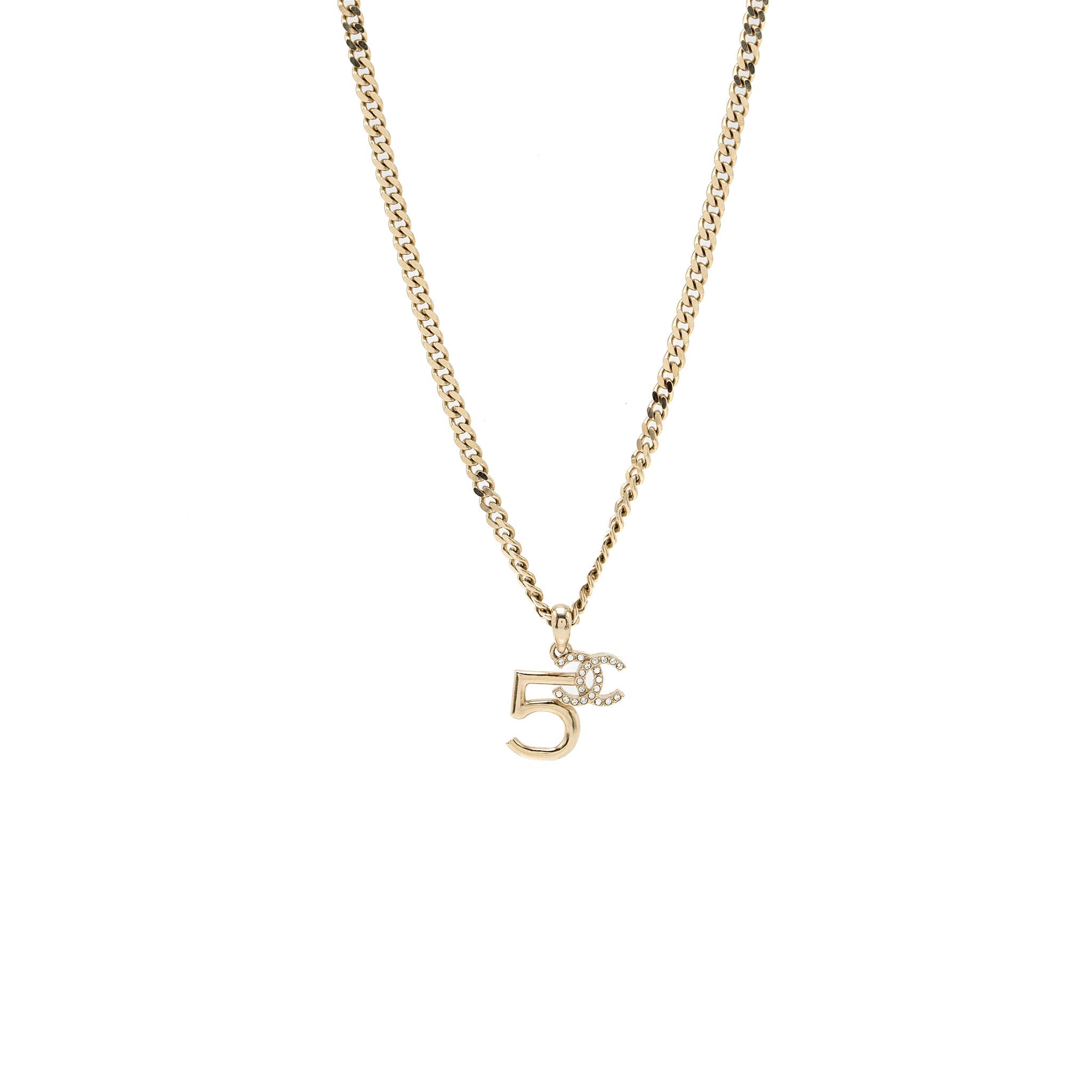 Chanel no5/cc logo necklace crystal Light Gold Tone