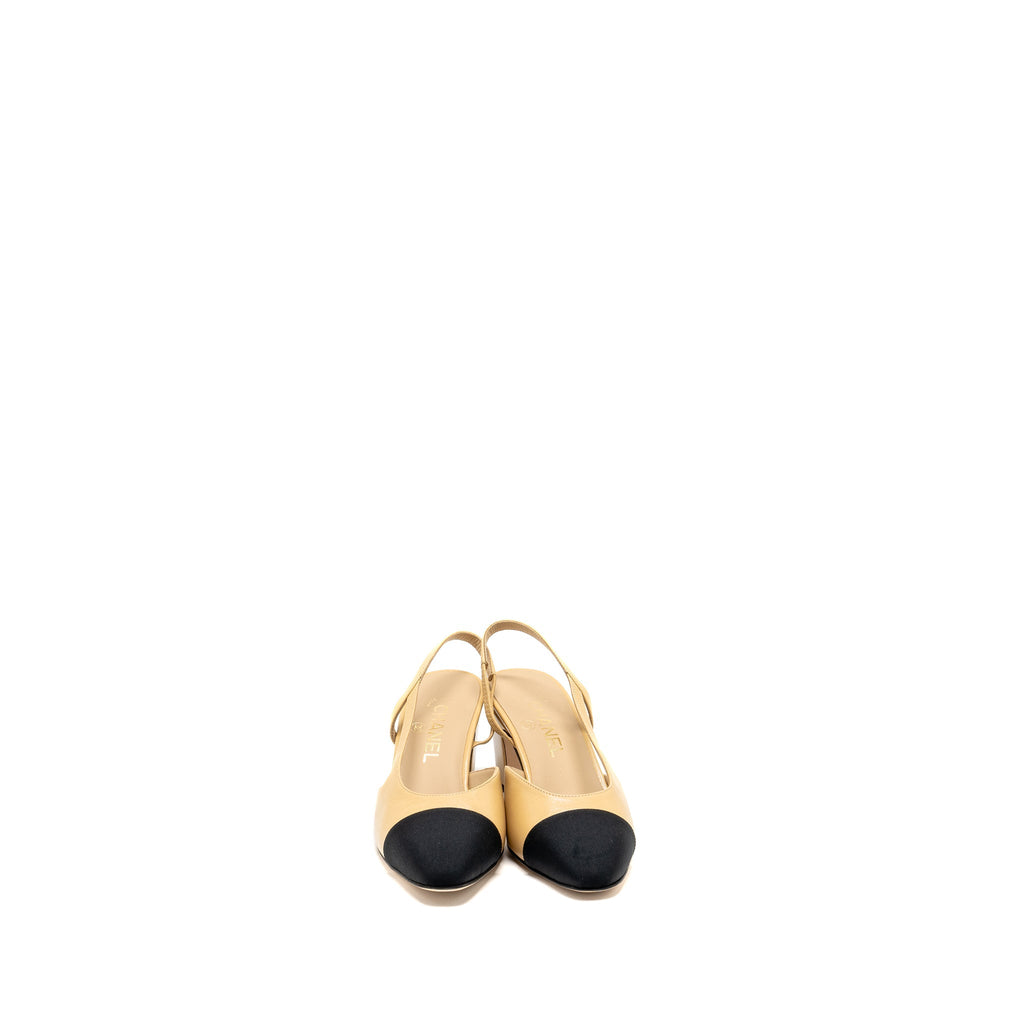 Chanel Size 37.5 Sling Back Beige/Black
