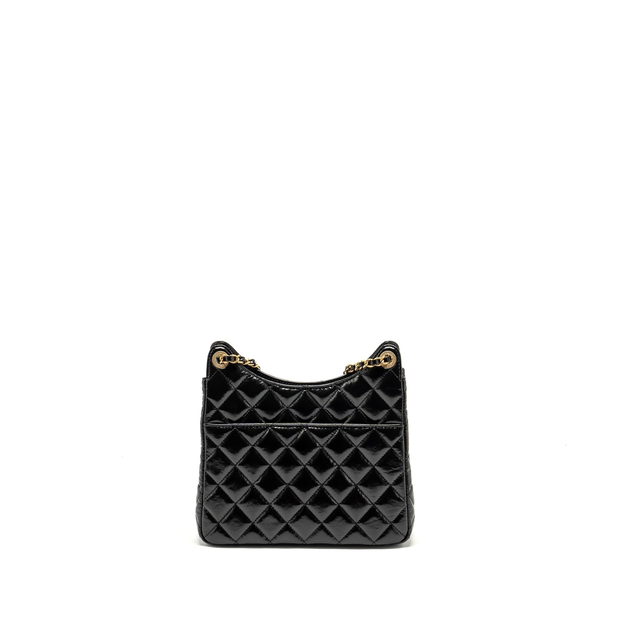 Chanel 23C Hobo Bag Shiny Calfskin Black Brushed  (Microchip)
