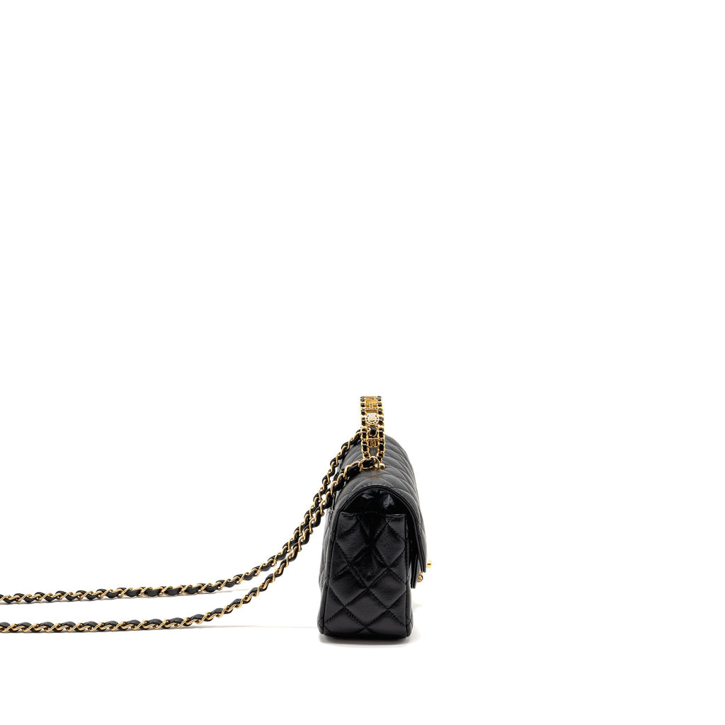 Chanel 24c Detail Top Handle Flap Bag Lambskin Black