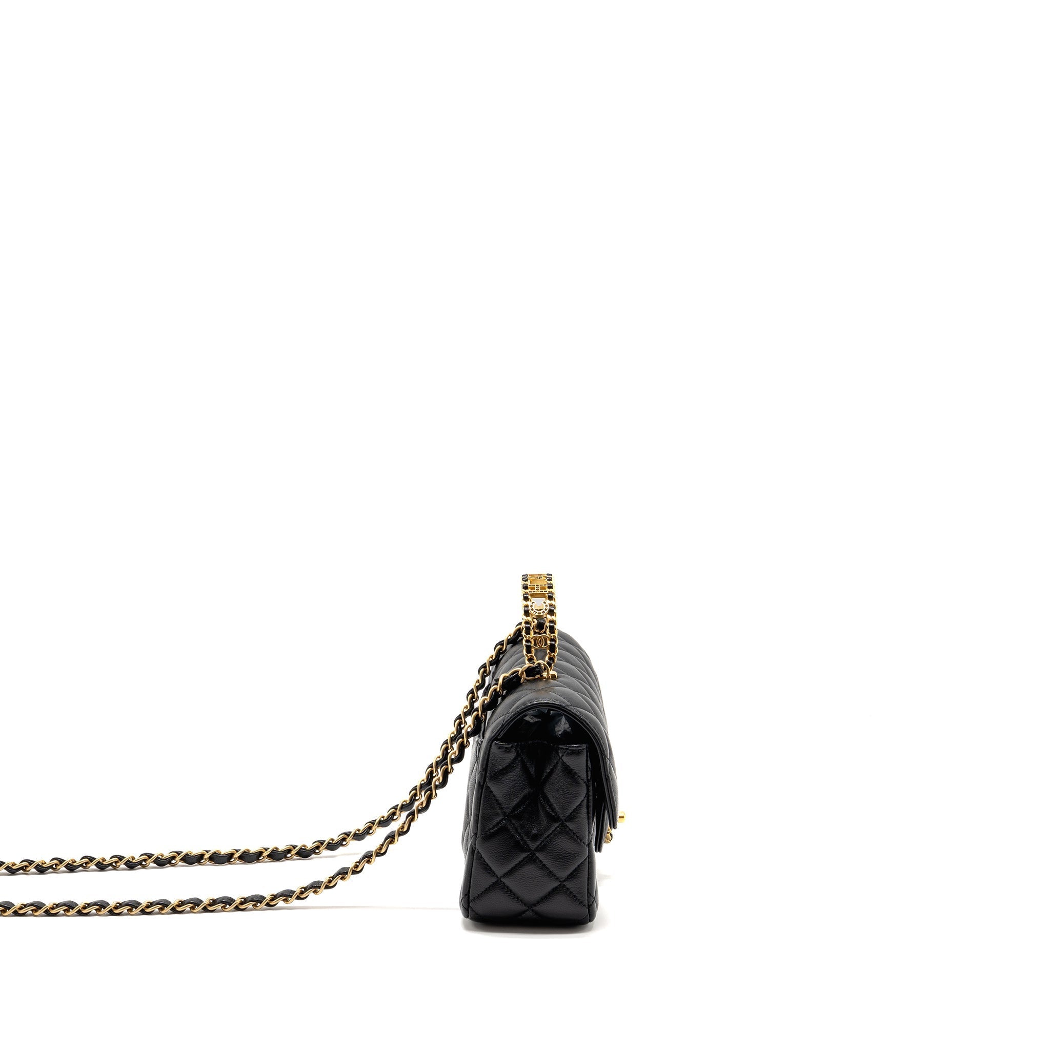 Chanel 24c Detail Top Handle Flap Bag Lambskin Black