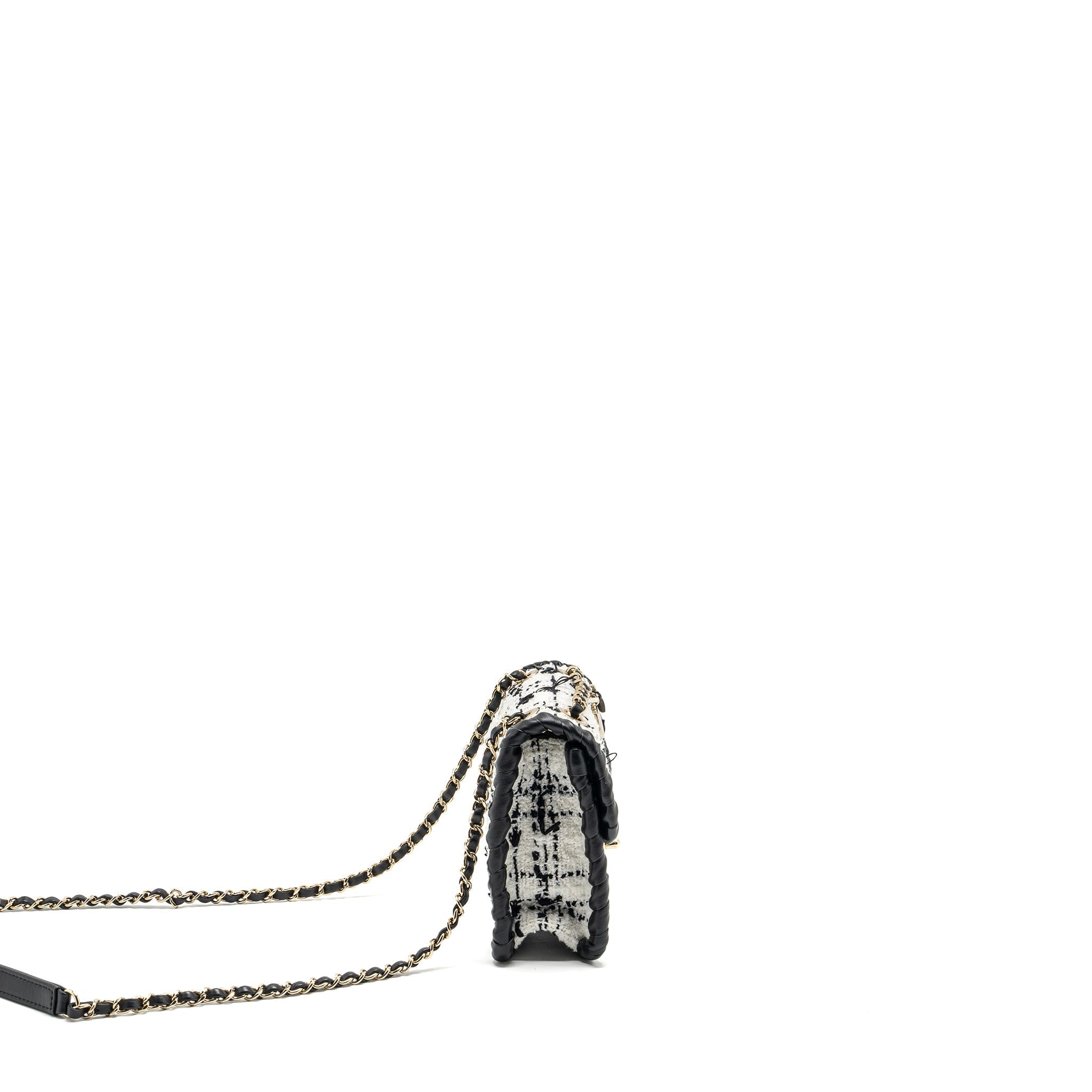 CHANEL Seasonal Mini Square Flap Bag Tweed White/Black L (Microchip)
