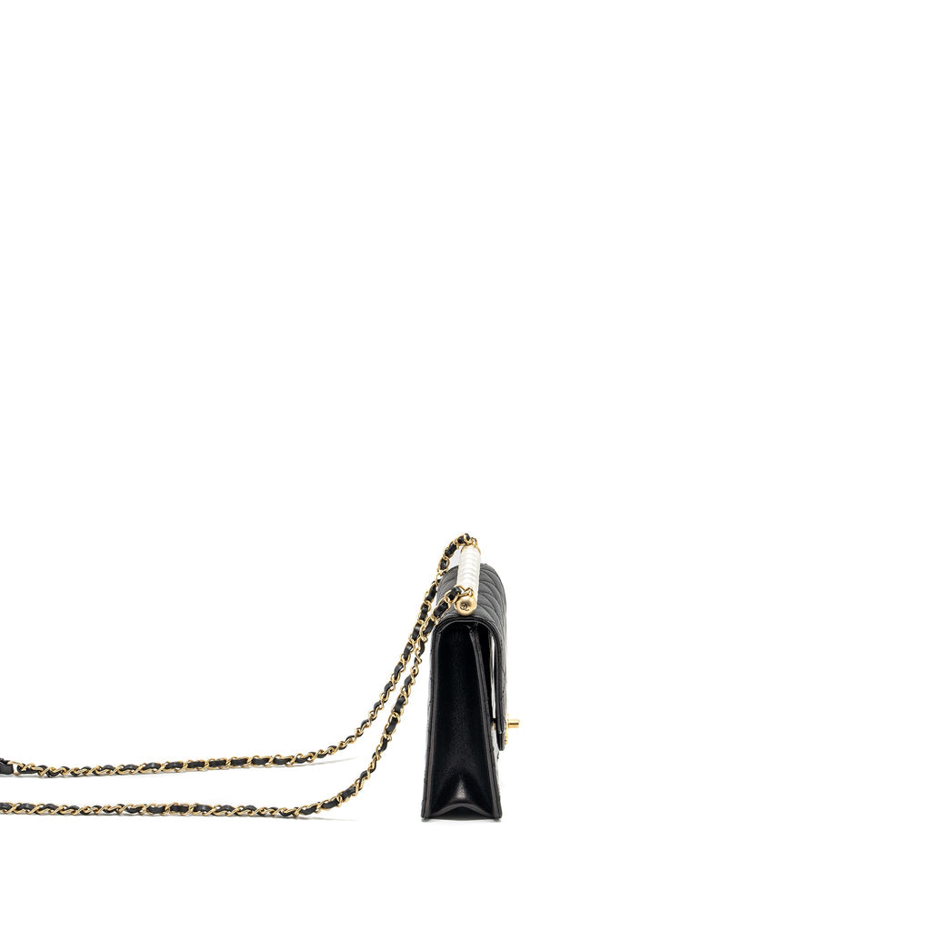 Chanel Vertical Pearl flap bag goatskin black