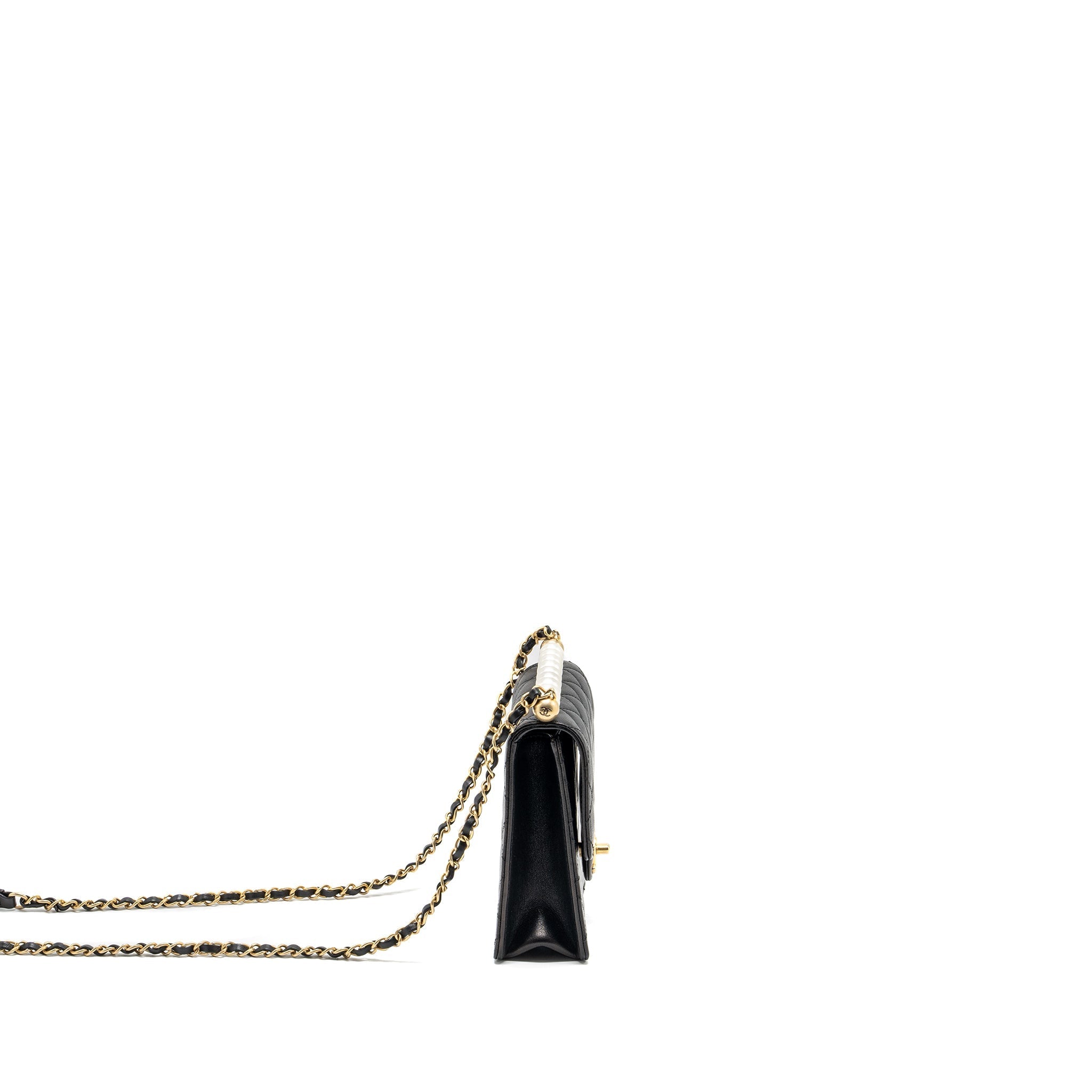 Chanel Vertical Pearl flap bag goatskin black