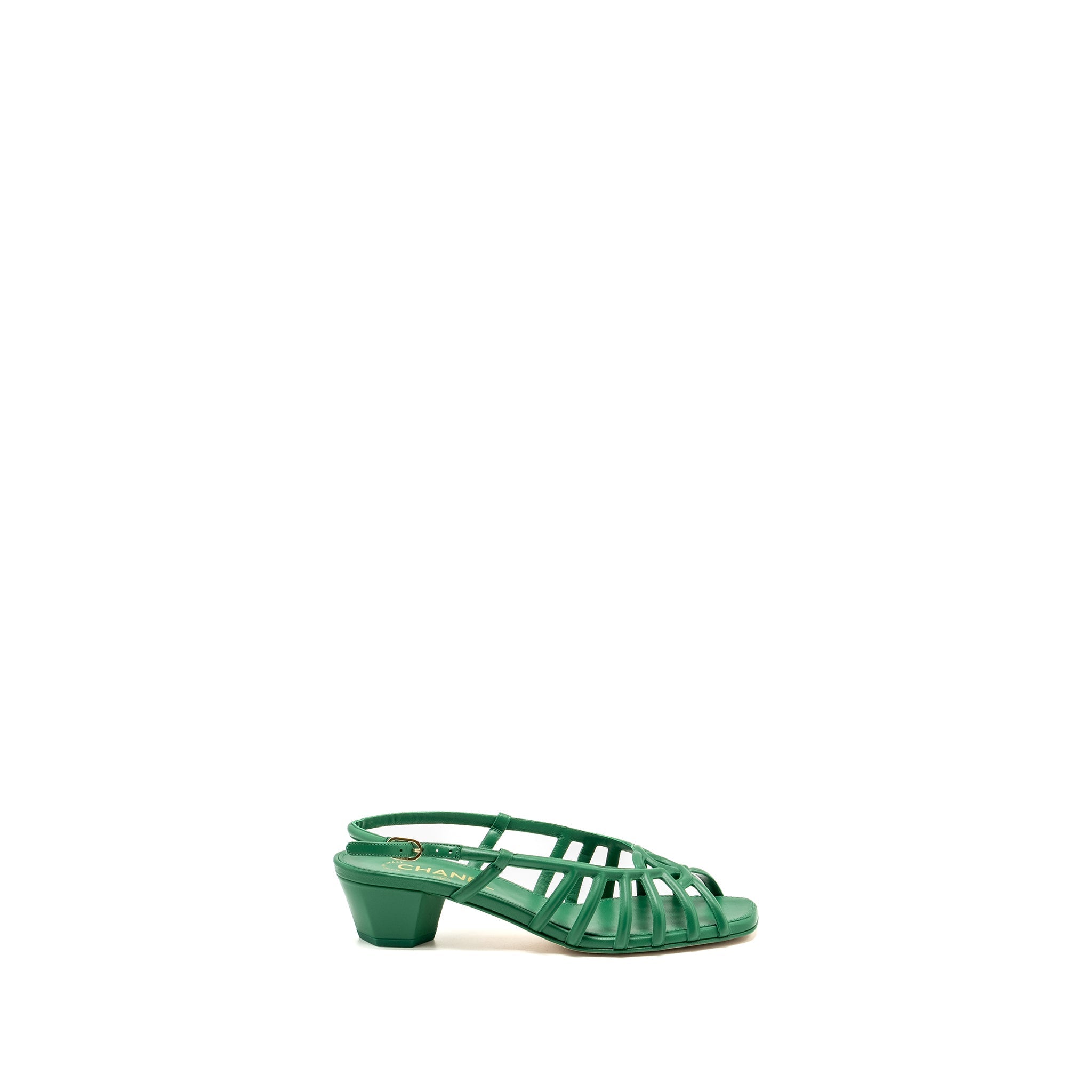 Chanel Size 37.5 22B CC Logo Sandals Lambskin Green