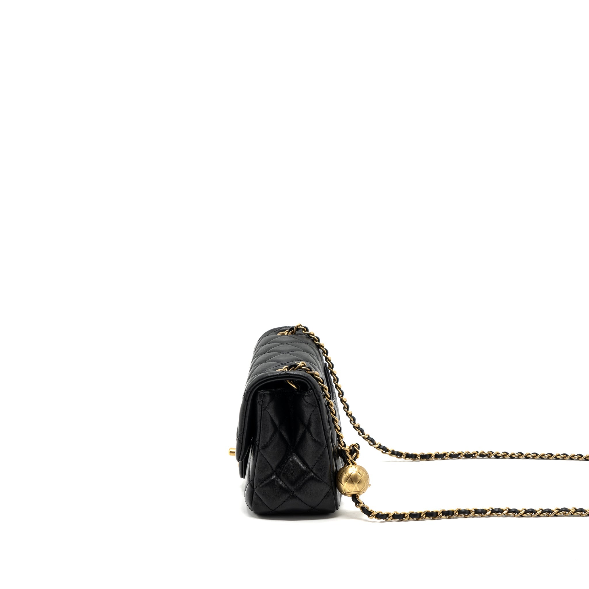 Chanel Pearl Crush Mini  Square Flap Bag Lambskin Black  (microchip)